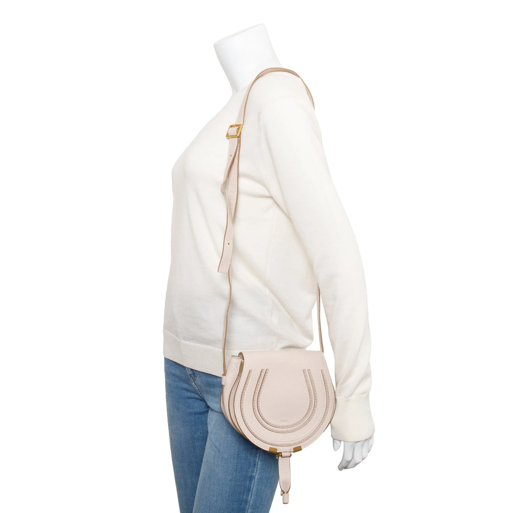 Chloe Pink Calfskin Leather Small Marcie Crossbody Bag - Image 2