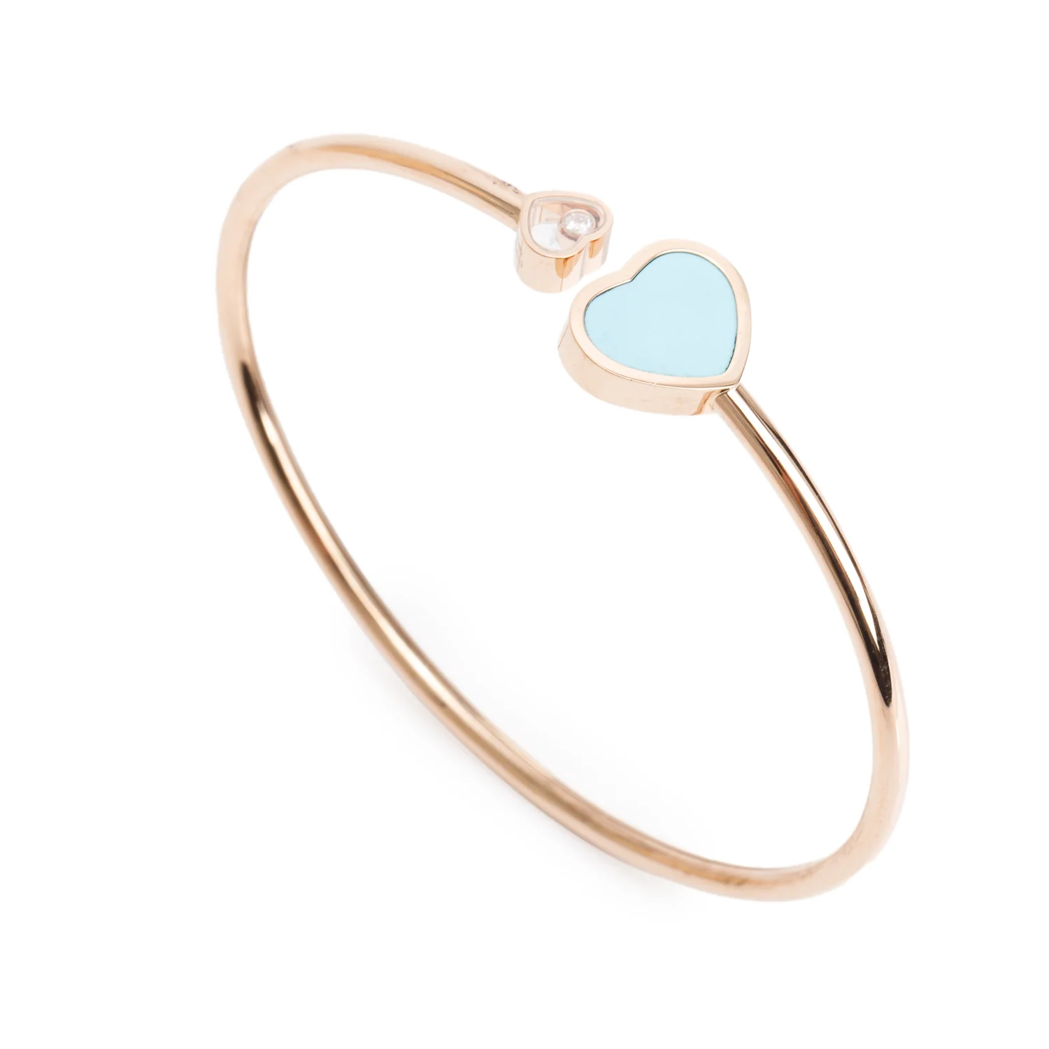 Chopard 18k Rose Gold Diamond & Turquoise Happy Hearts Bangle - Image 3