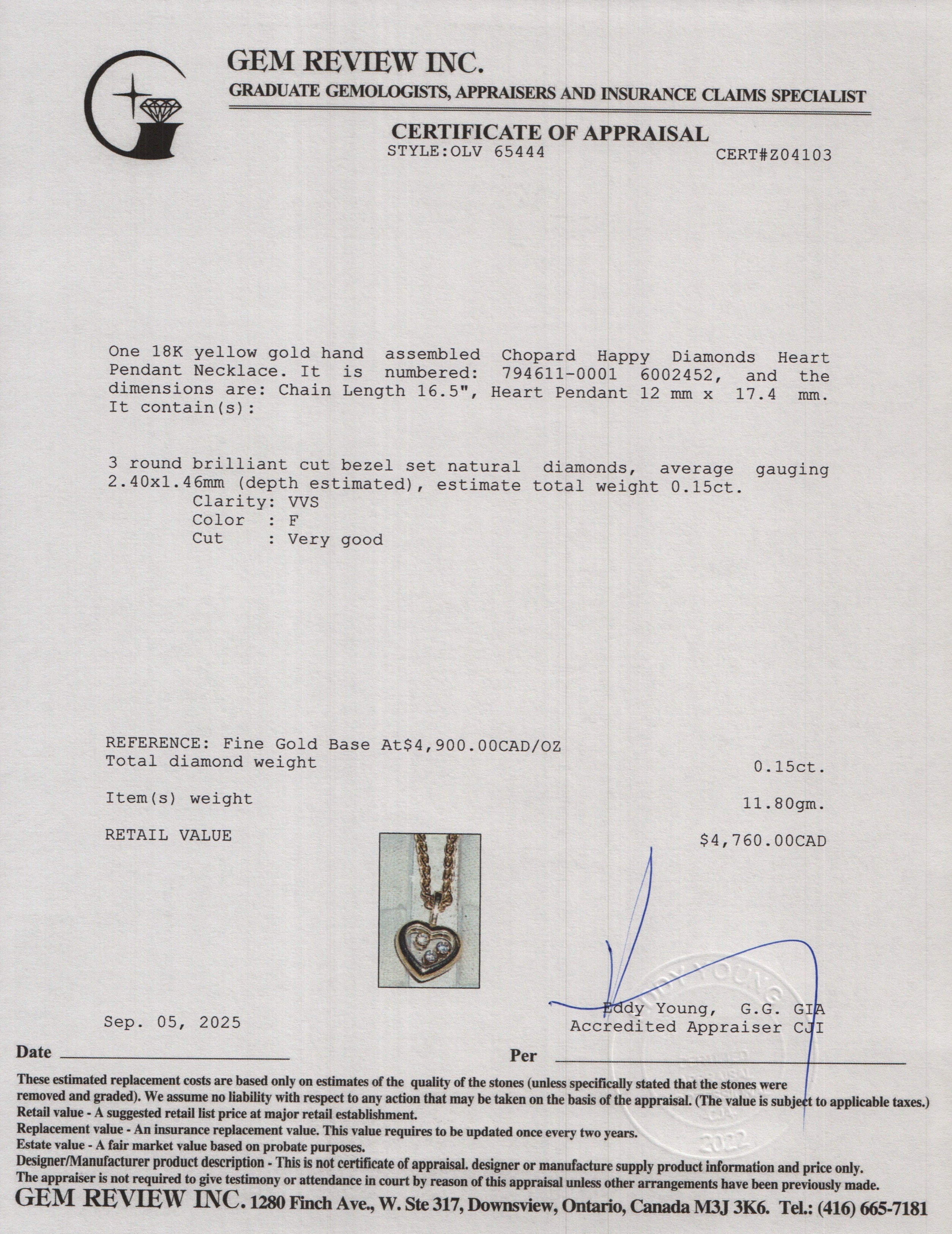 Chopard 18k Yellow Gold Happy Diamonds Heart Pendant Necklace w/ Box & Papers - Image 5