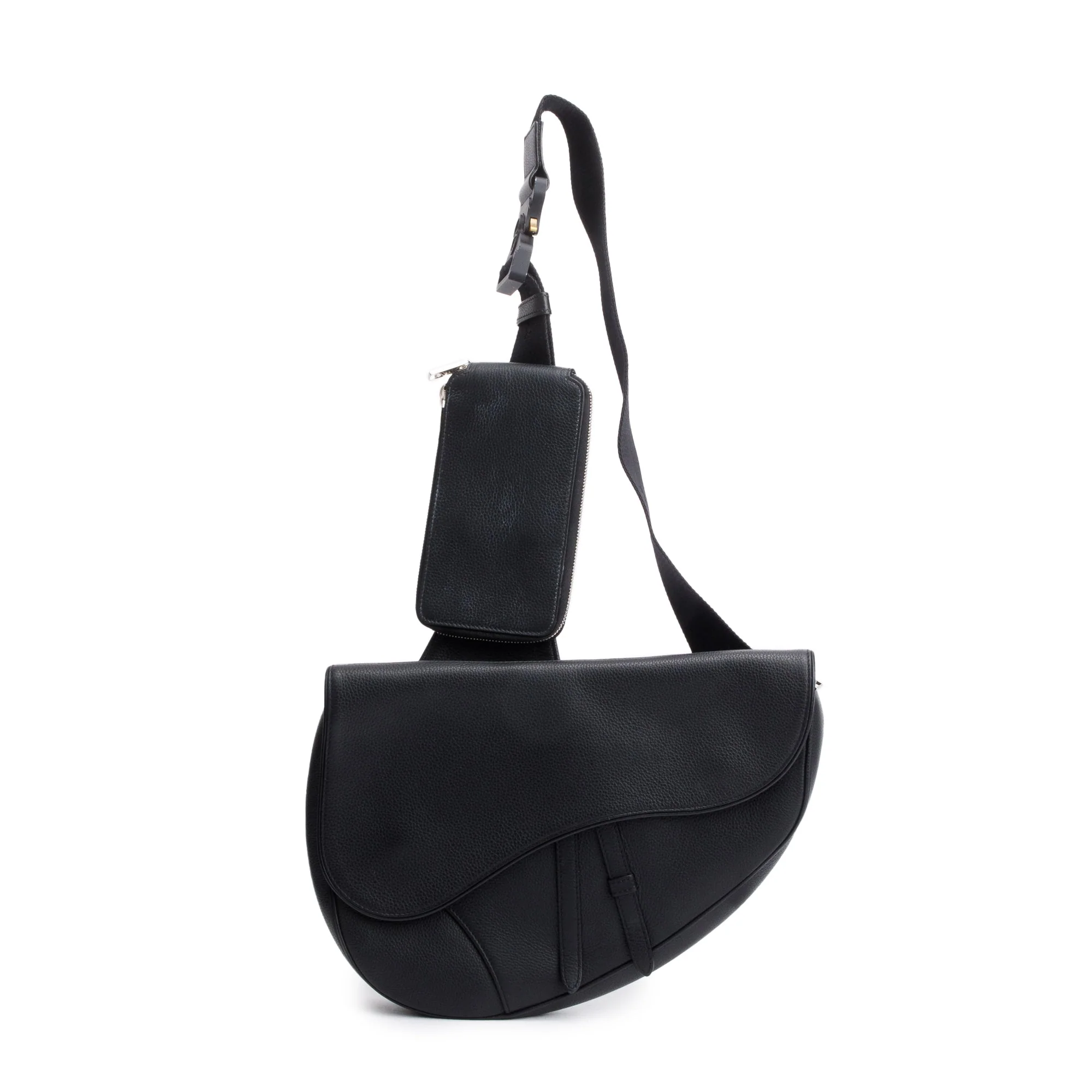 Christian 2020 Dior Black Leather Saddle Bag w/ Zip Pouch - Image 3