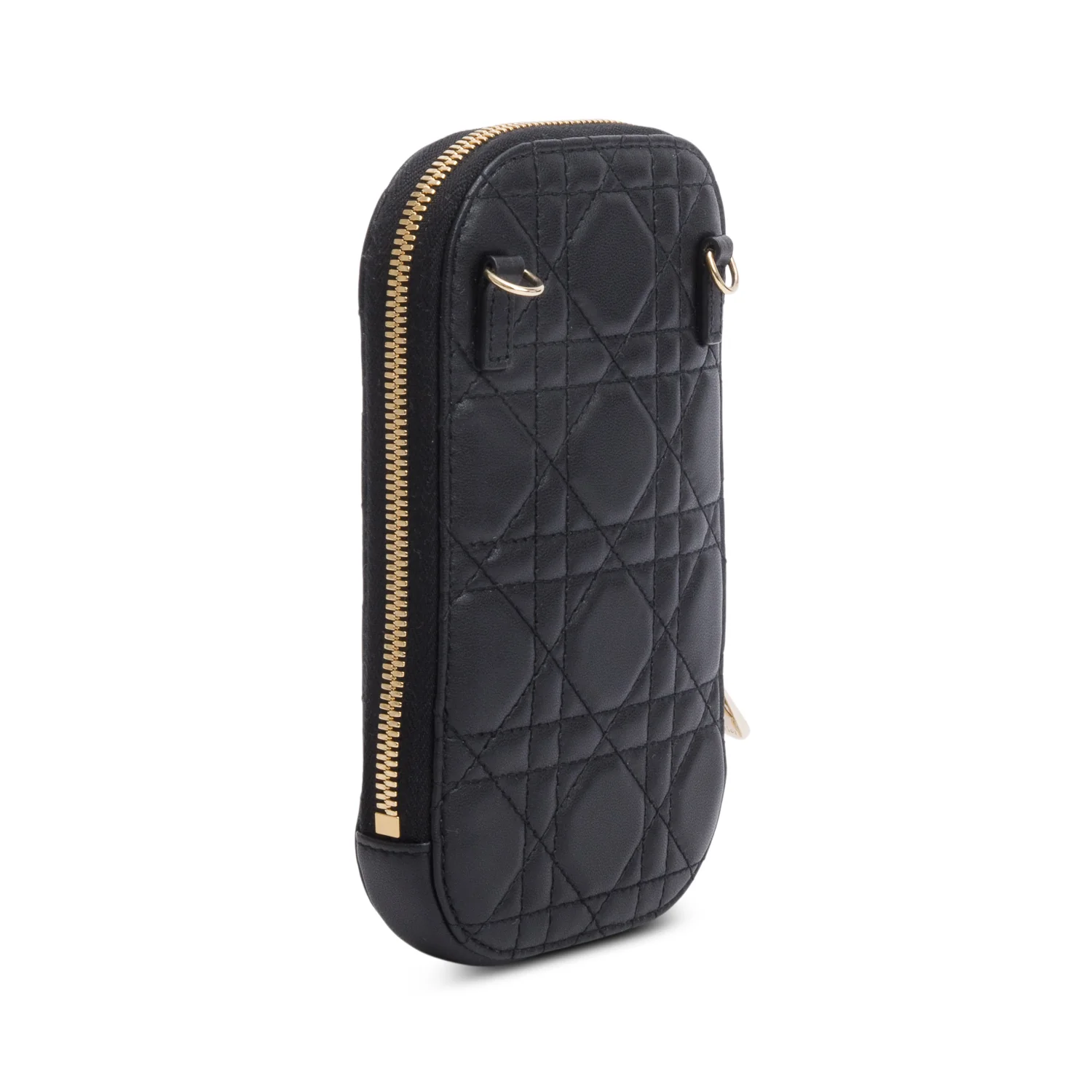 Christian Dior 2020 Black Cannage Lambskin Lady Dior Call'in Dior Phone Holder w/ Strap - Image 5