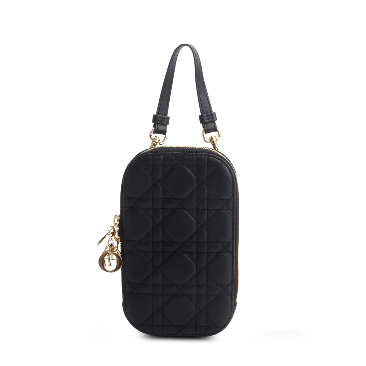 Christian Dior 2020 Black Cannage Lambskin Lady Dior Call'in Dior Phone Holder w/ Straps - Image 3