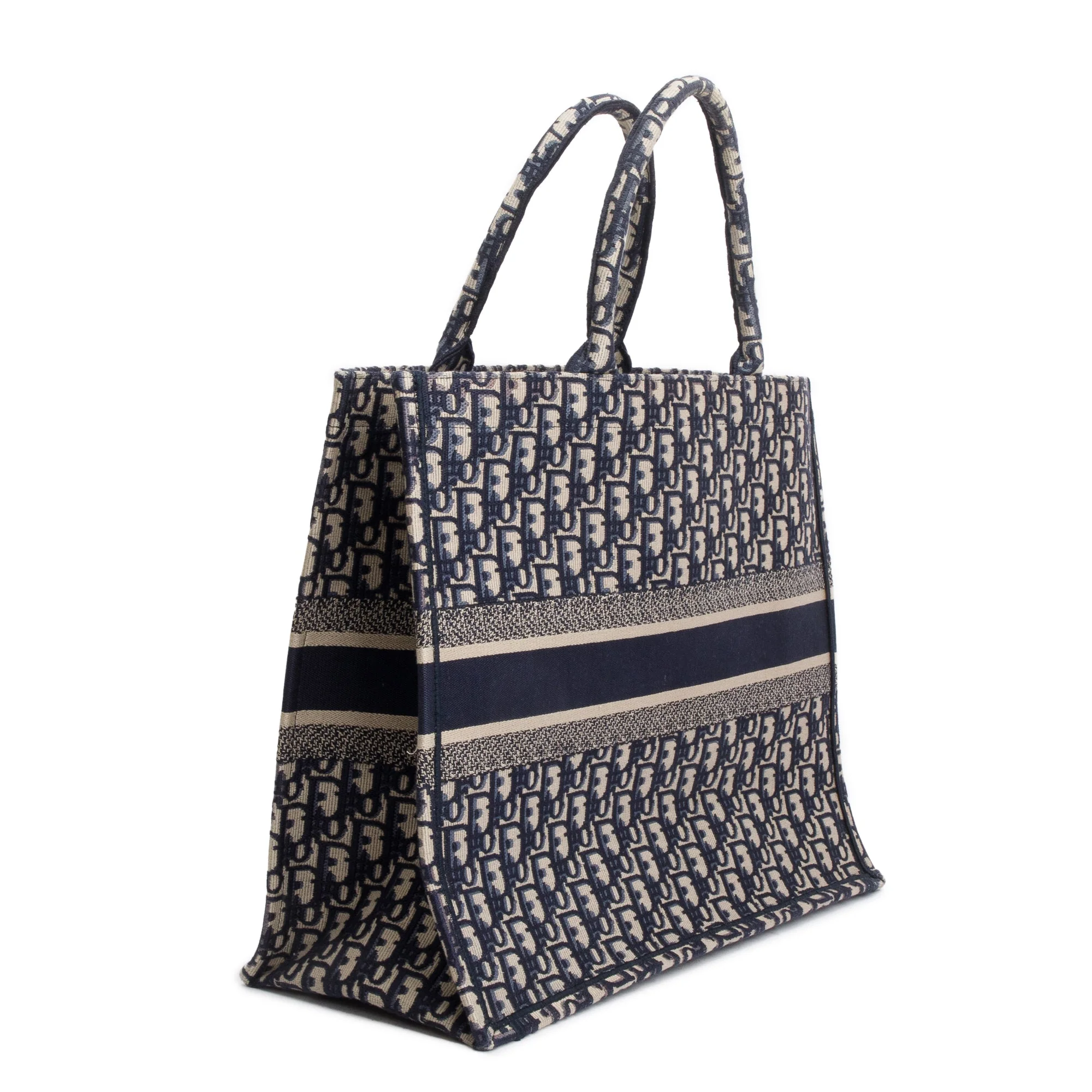 Christian Dior 2020 Ecru and Blue Dior Oblique Embroidery Large Book Tote - Image 4