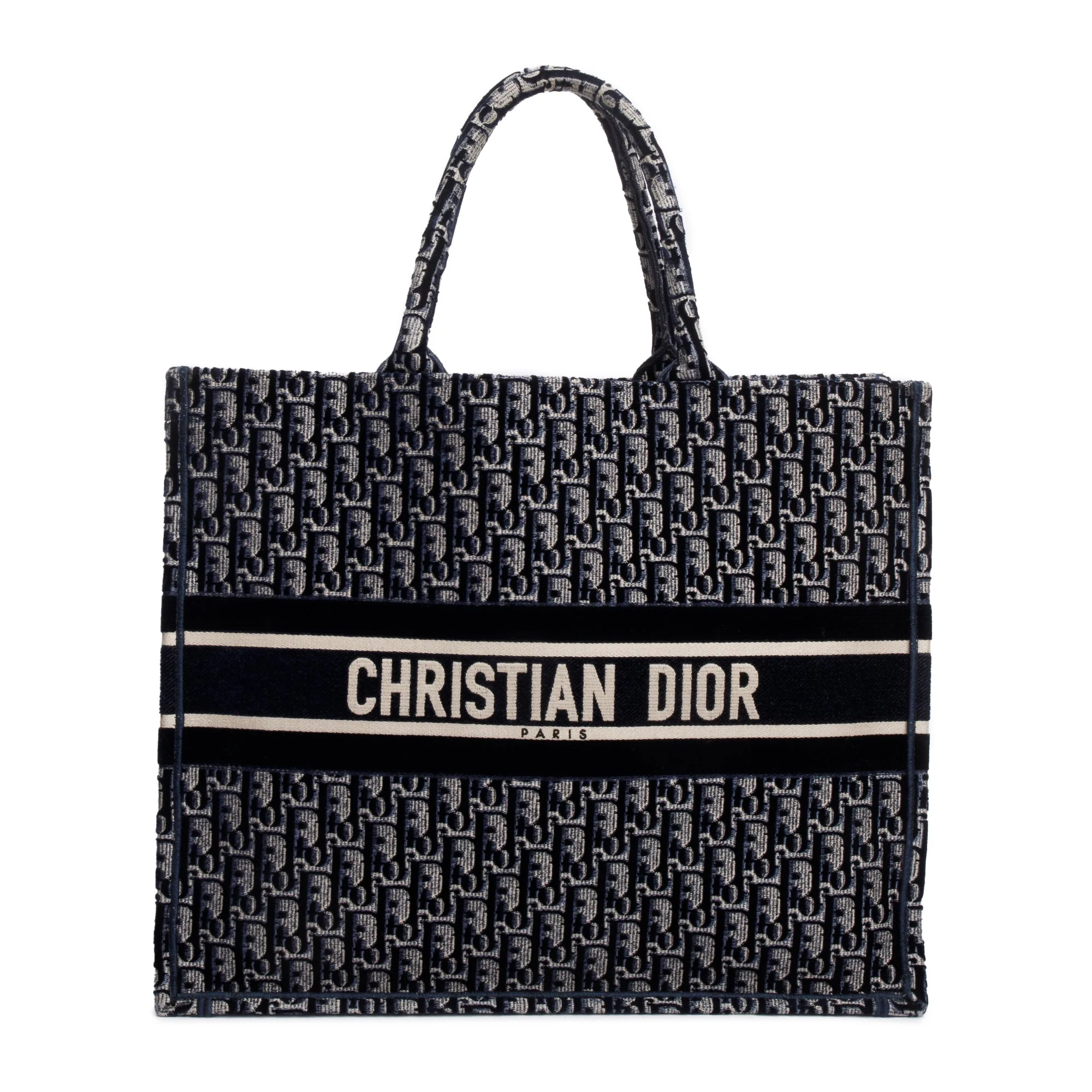 Christian Dior 2020 Ecru and Blue Dior Oblique Embroidery Large Book Tote
