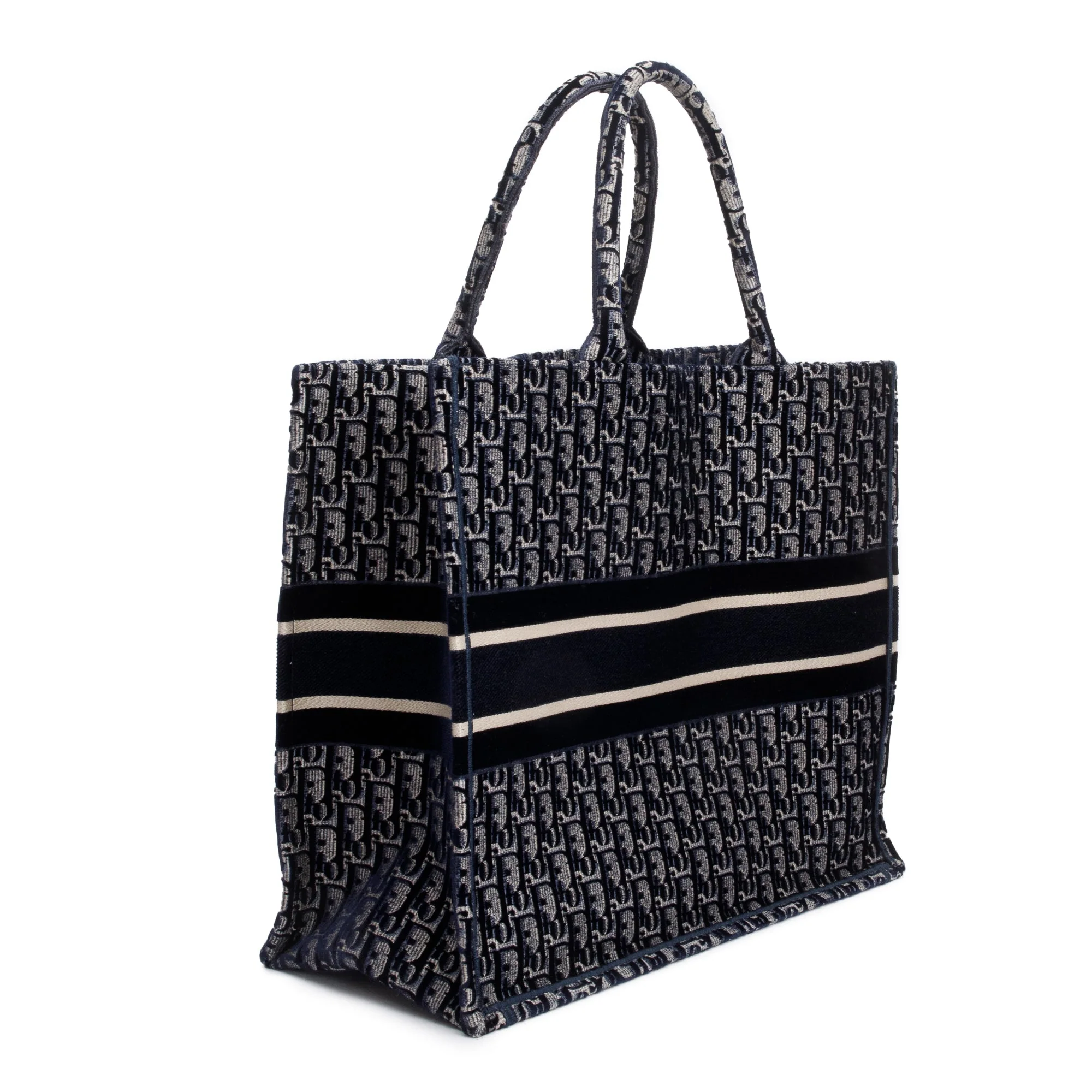 Christian Dior 2020 Ecru and Blue Dior Oblique Embroidery Large Book Tote - Image 4
