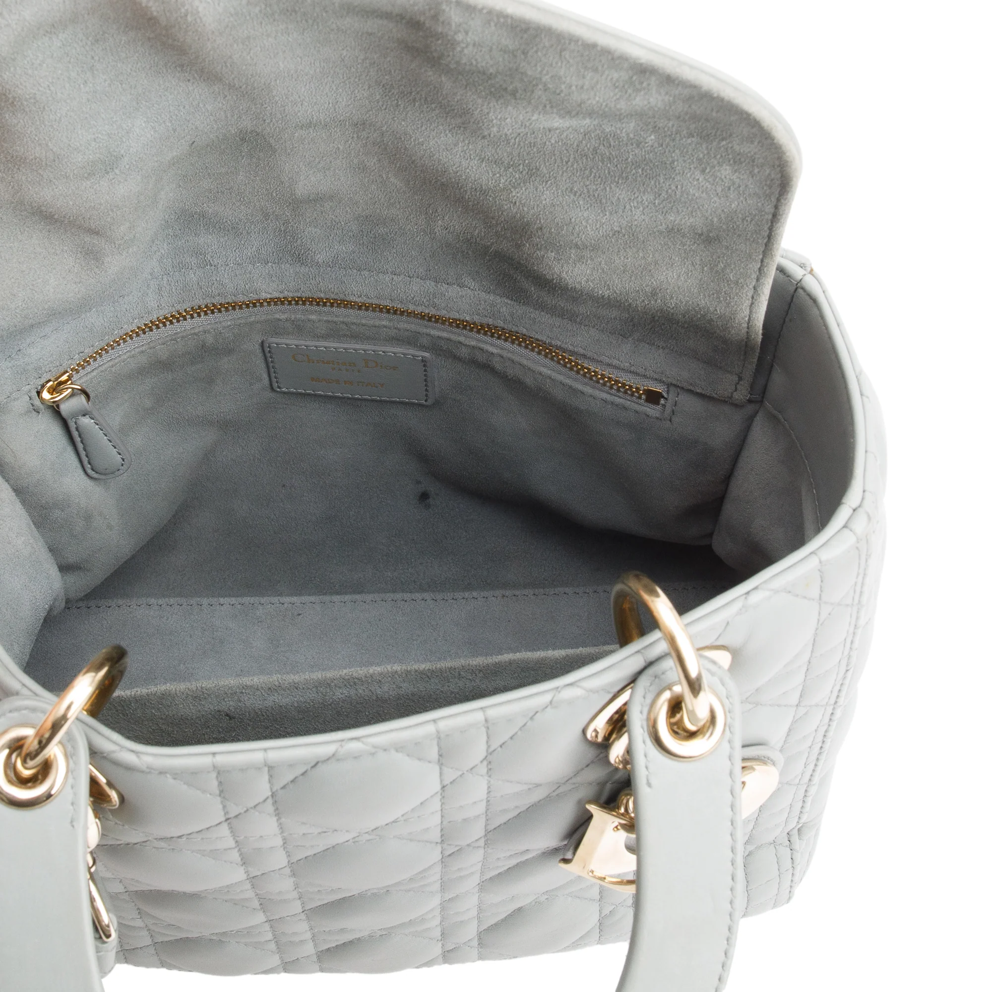 Christian Dior 2020 Grey Cannage Lambskin Leather Medium Lady Dior Bag w/ Strap - Image 7