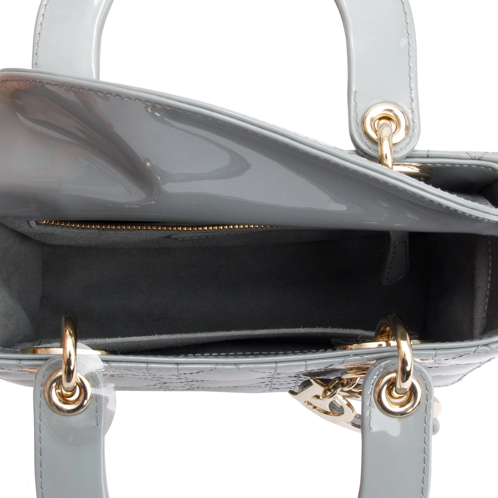 Christian Dior 2020 Grey Patent Cannage Leather Small Lady Dior Bag w/ Box & Authenticity Card - Image 9