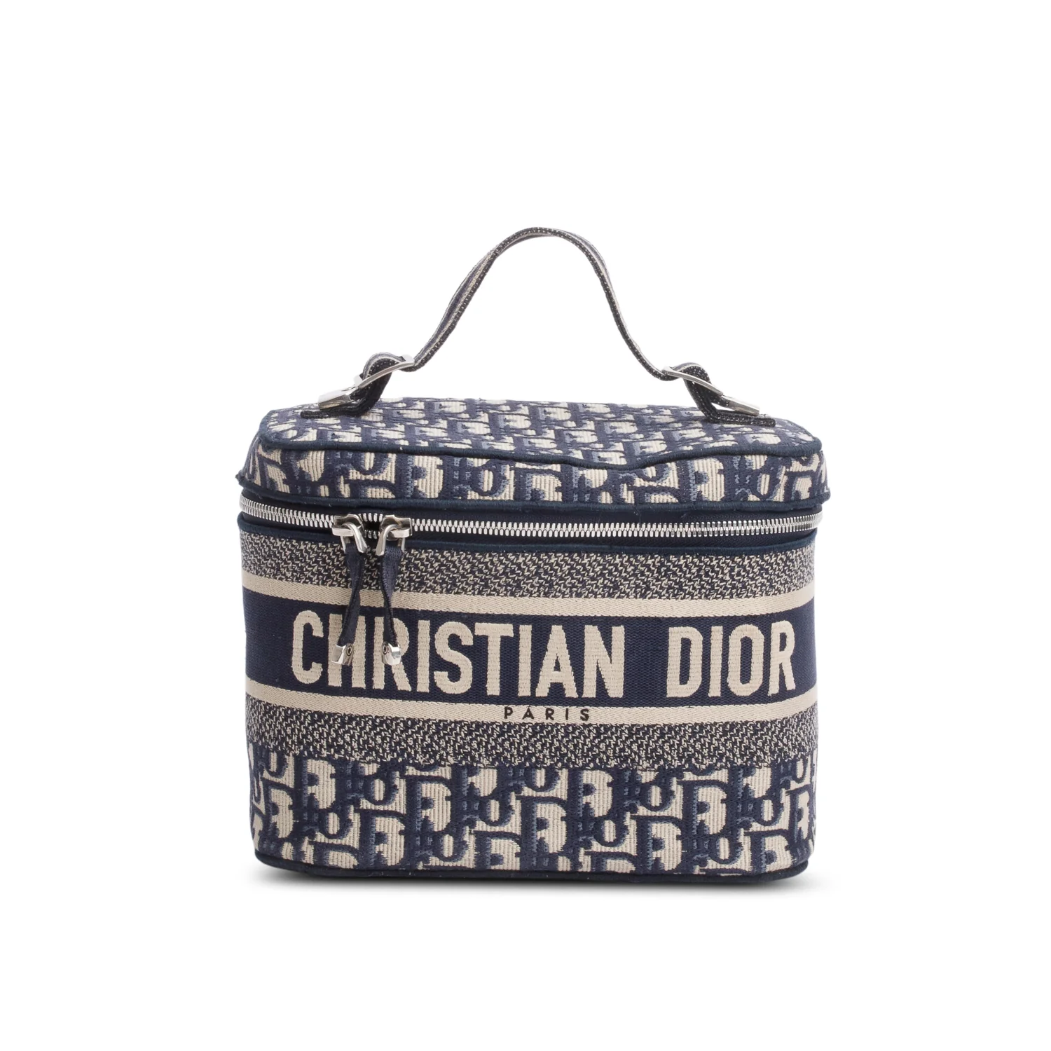 Christian Dior 2020 Navy Oblique Embroidered DiorTravel Vanity Case w/ Authenticity Card