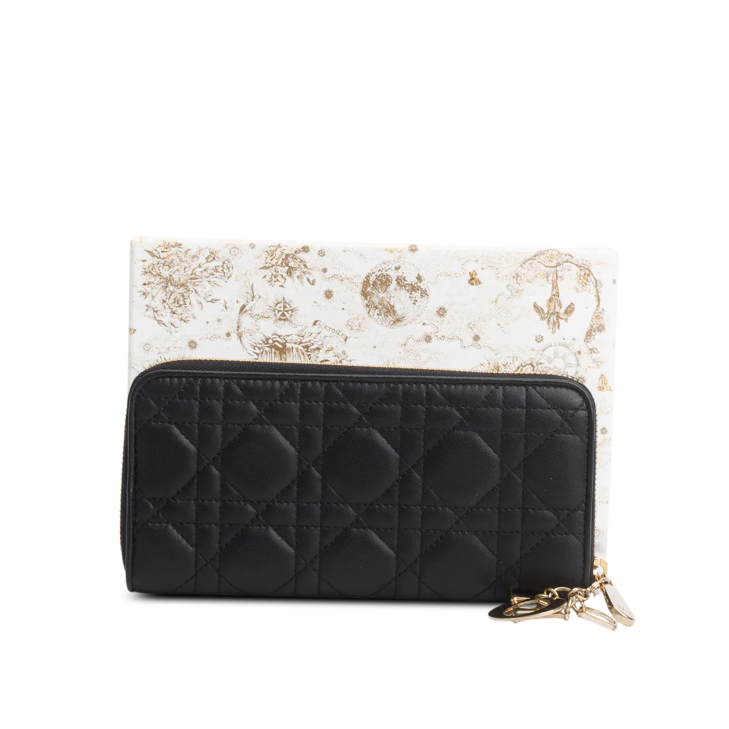 Christian Dior 2021 Black Lambskin Cannage Voyageur Wallet w/ Box & Authenticity Card - Image 2