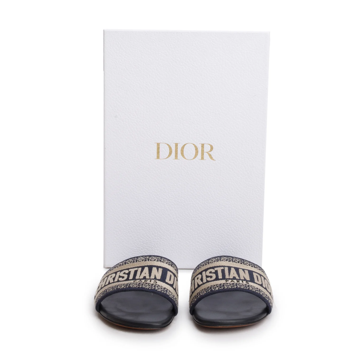 Christian Dior 2021 Blue Canvas Embroidered DWay Mules Slide Sandals, Women's Size 37 w/ Box - Image 2