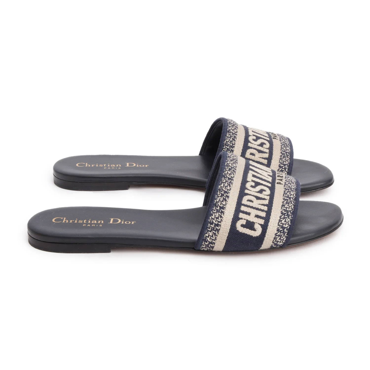 Christian Dior 2021 Blue Canvas Embroidered DWay Mules Slide Sandals, Women's Size 37 w/ Box - Image 3