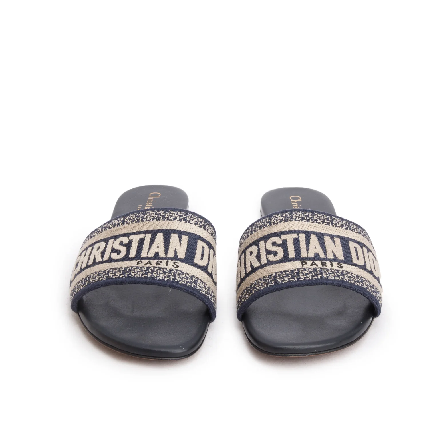 Christian Dior 2021 Blue Canvas Embroidered DWay Mules Slide Sandals, Women's Size 37 w/ Box - Image 4