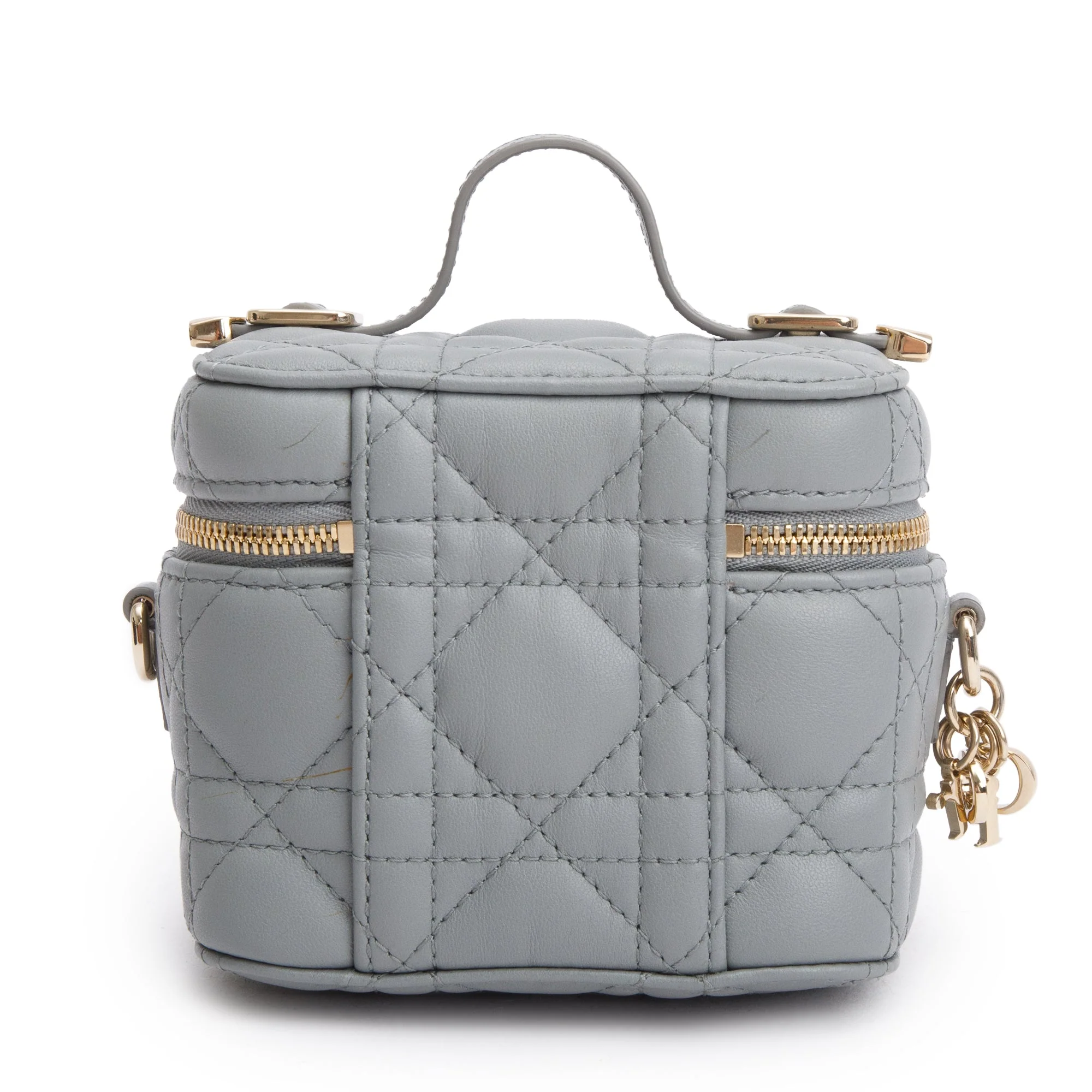 Christian Dior 2021 Grey Cannage Leather Micro Lady Dior Vanity Case w/ Strap - Image 5