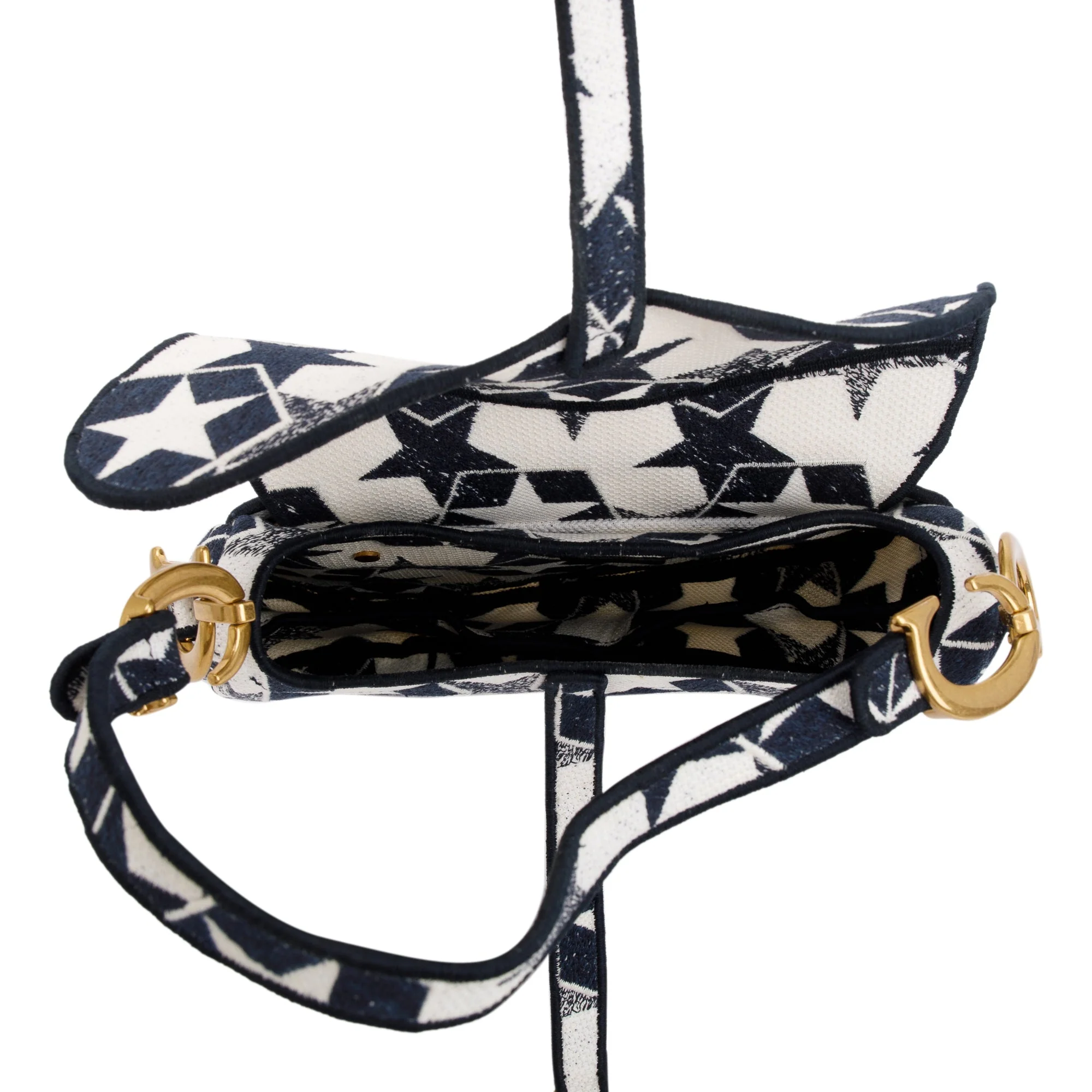 Christian Dior 2021 Navy & White Stars Embroidered Medium Saddle Bag w/ Box, Receipt & Authenticity Card - Image 7
