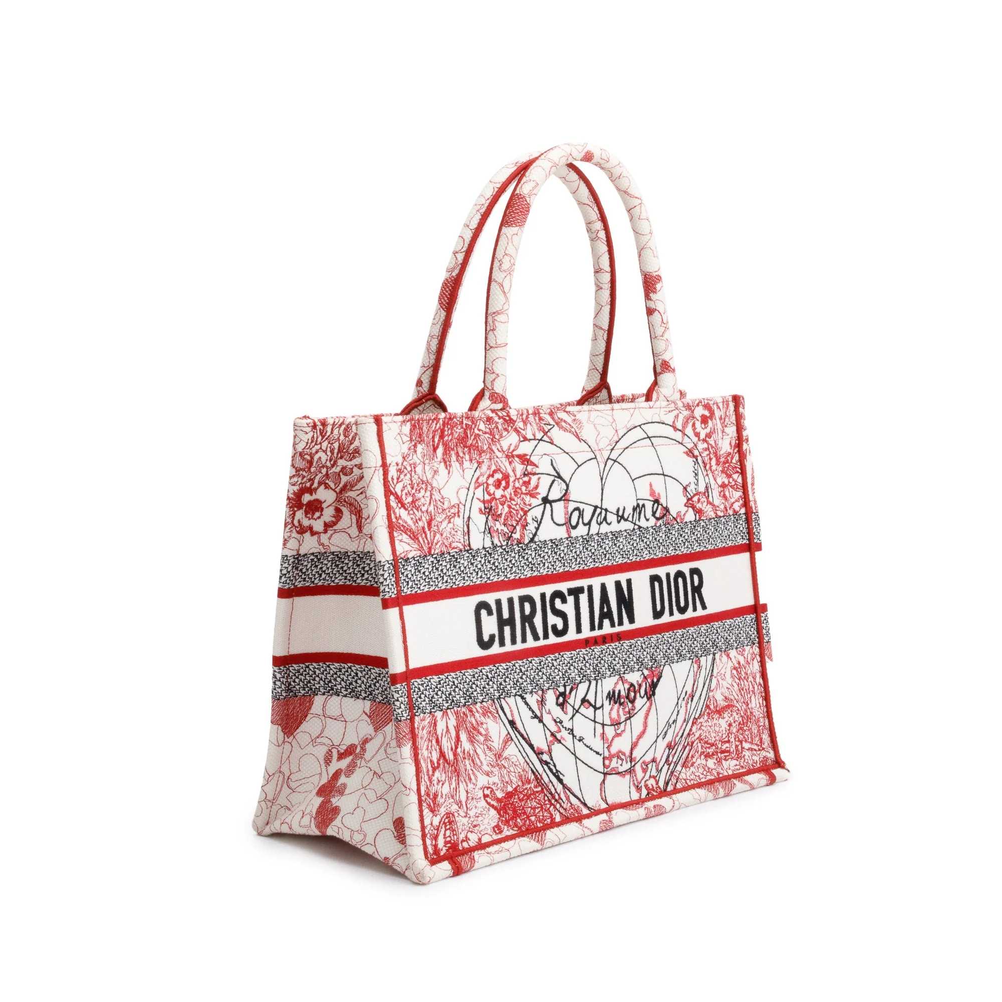 Christian Dior 2021 Red & White Royaume d'Amour Embroidery Medium Book Tote w/ Authenticity Card - Image 2