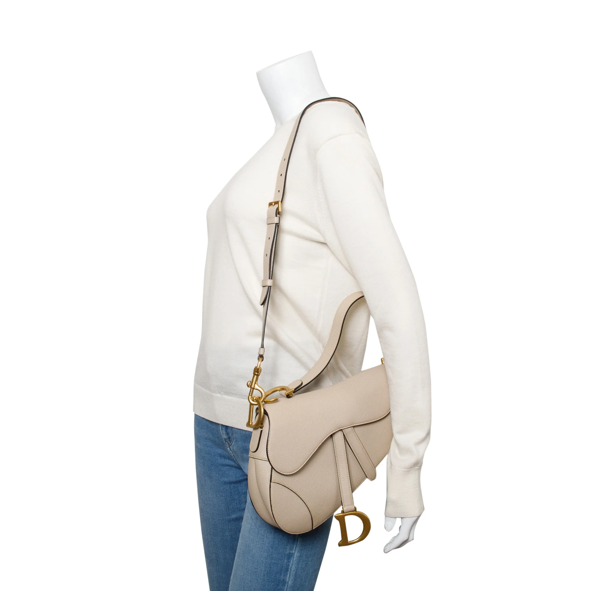 Christian Dior 2022 Beige Grained Calfskin Leather Saddle Bag w/ Strap & Authenticity Card - Image 2