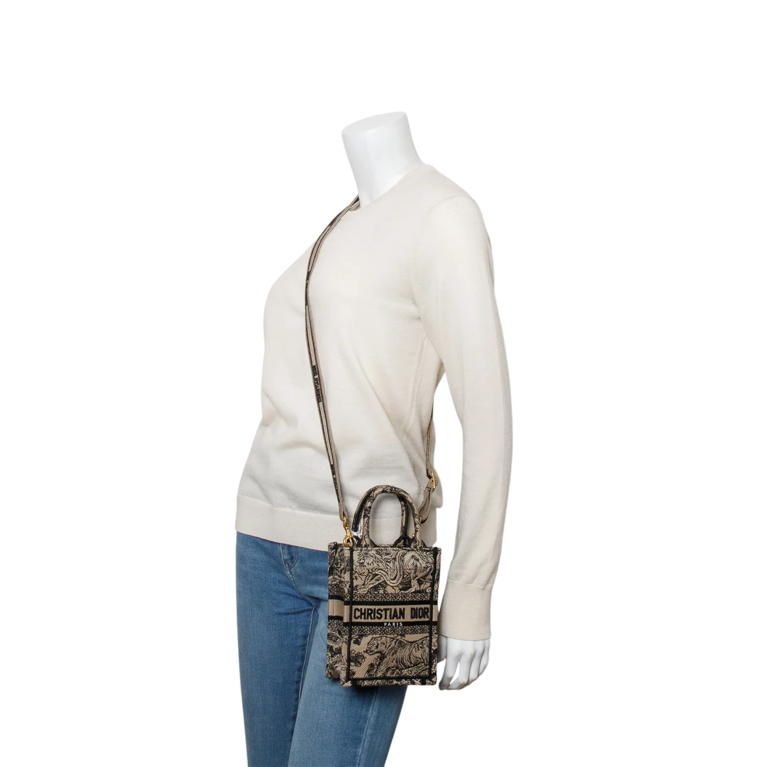 Christian Dior 2022 Black Canvas Toile de Jouy Embroidered Mini Book Tote w/ Strap & Authenticity Card - Image 2