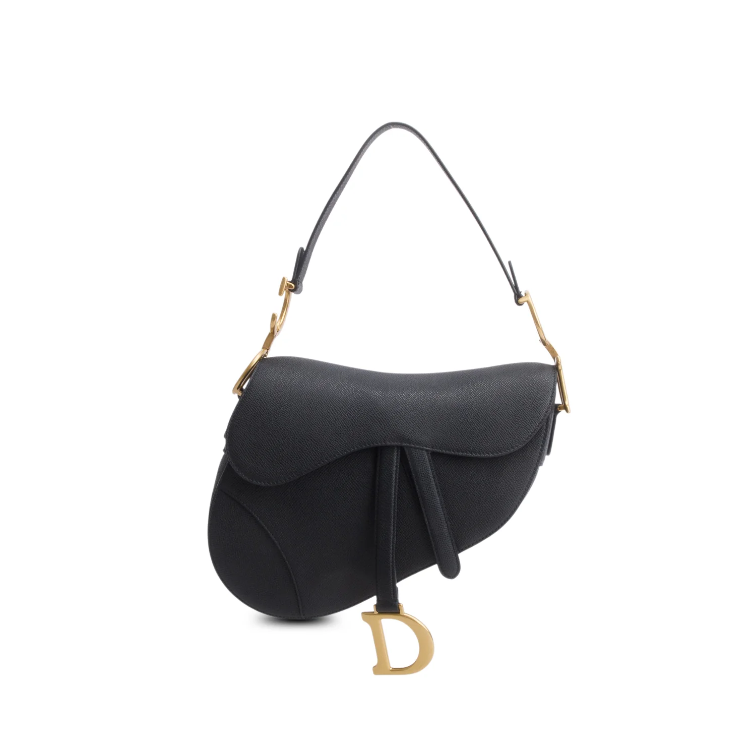 Christian Dior 2022 Black Grained Calfskin Saddle Bag w/ Strap - Image 3