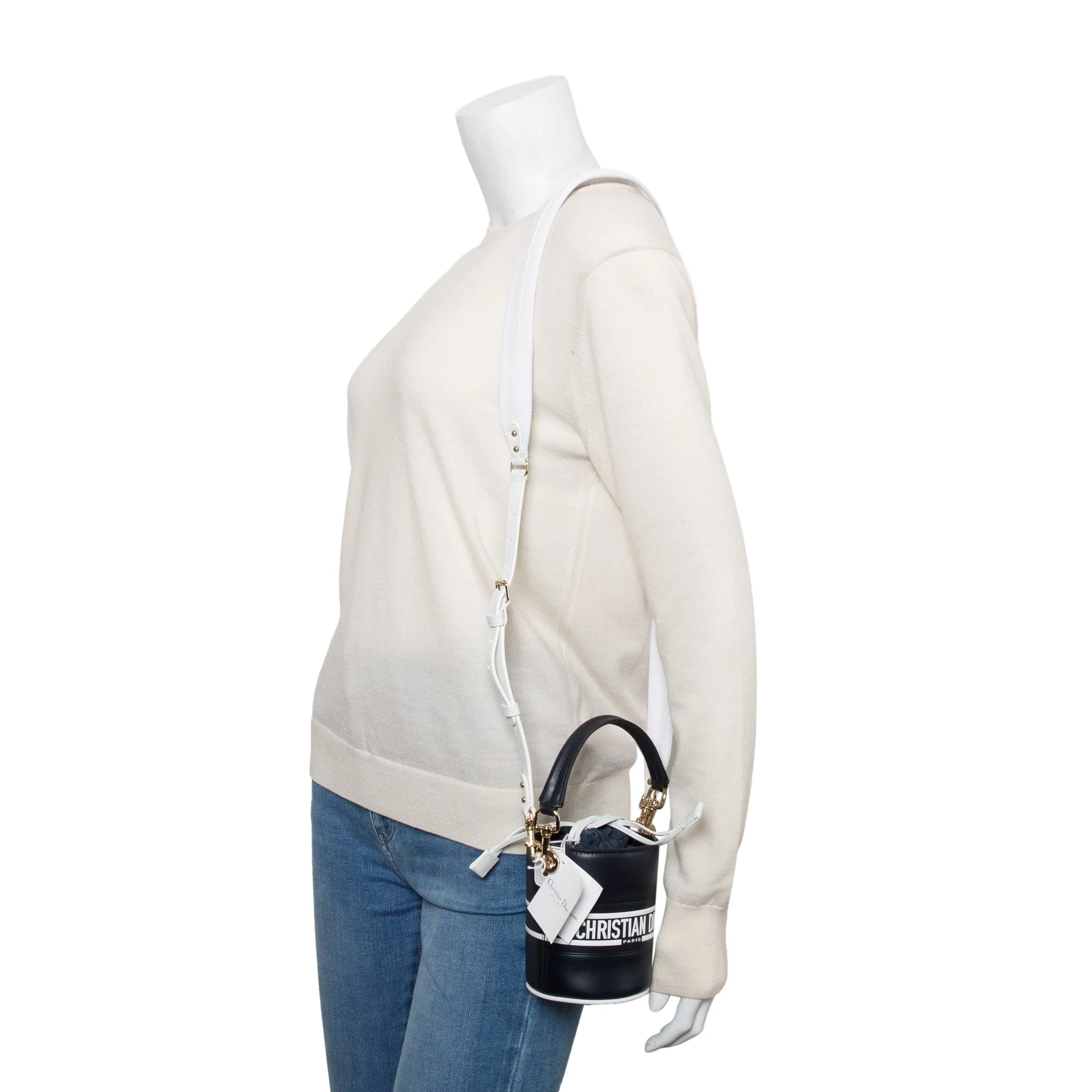 Christian Dior 2022 Black Lambskin Leather Micro Vibe Drawstring Bucket Bag w/ Straps & Authenticity Card - Image 2