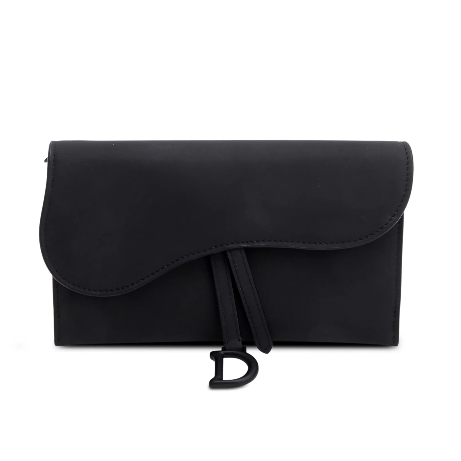 Christian Dior 2022 Black Ultra Matte Calfskin Saddle Chain Wallet Pouch w/ Box - Image 4