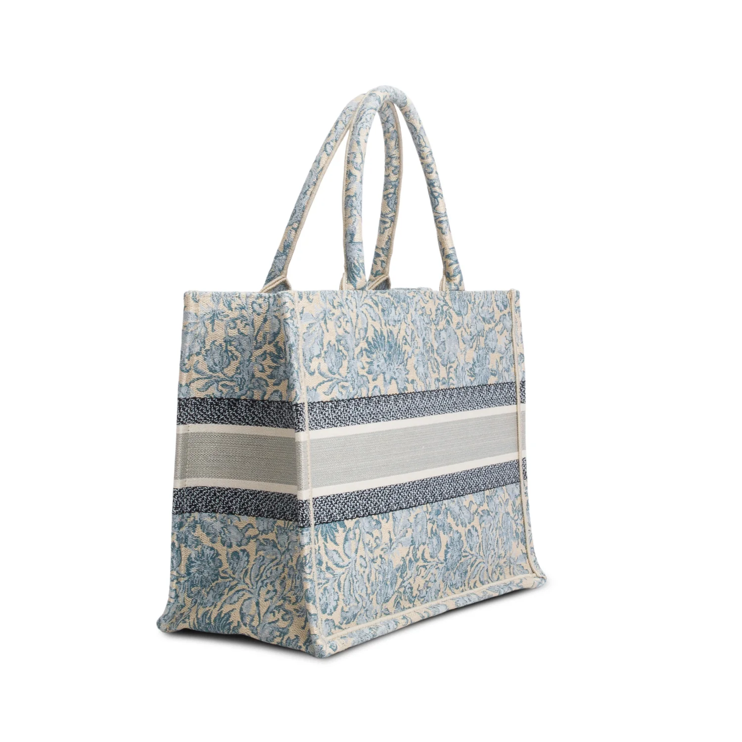 Christian Dior 2022 Blue Canvas Embroidered Medium Flowers Book Tote w/ Authenticity Card - Image 5