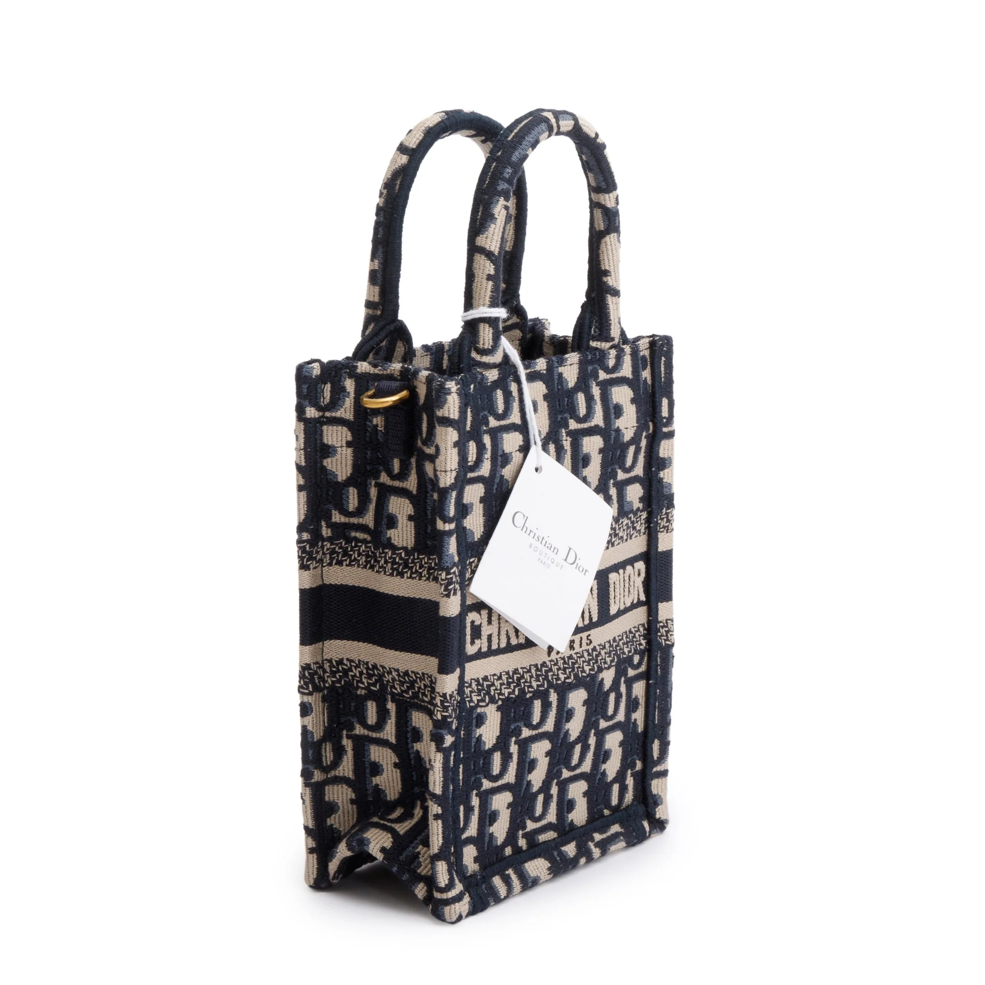 Christian Dior 2022 Blue Oblique Embroidery Mini Vertical Book Tote w/ Strap - Image 4