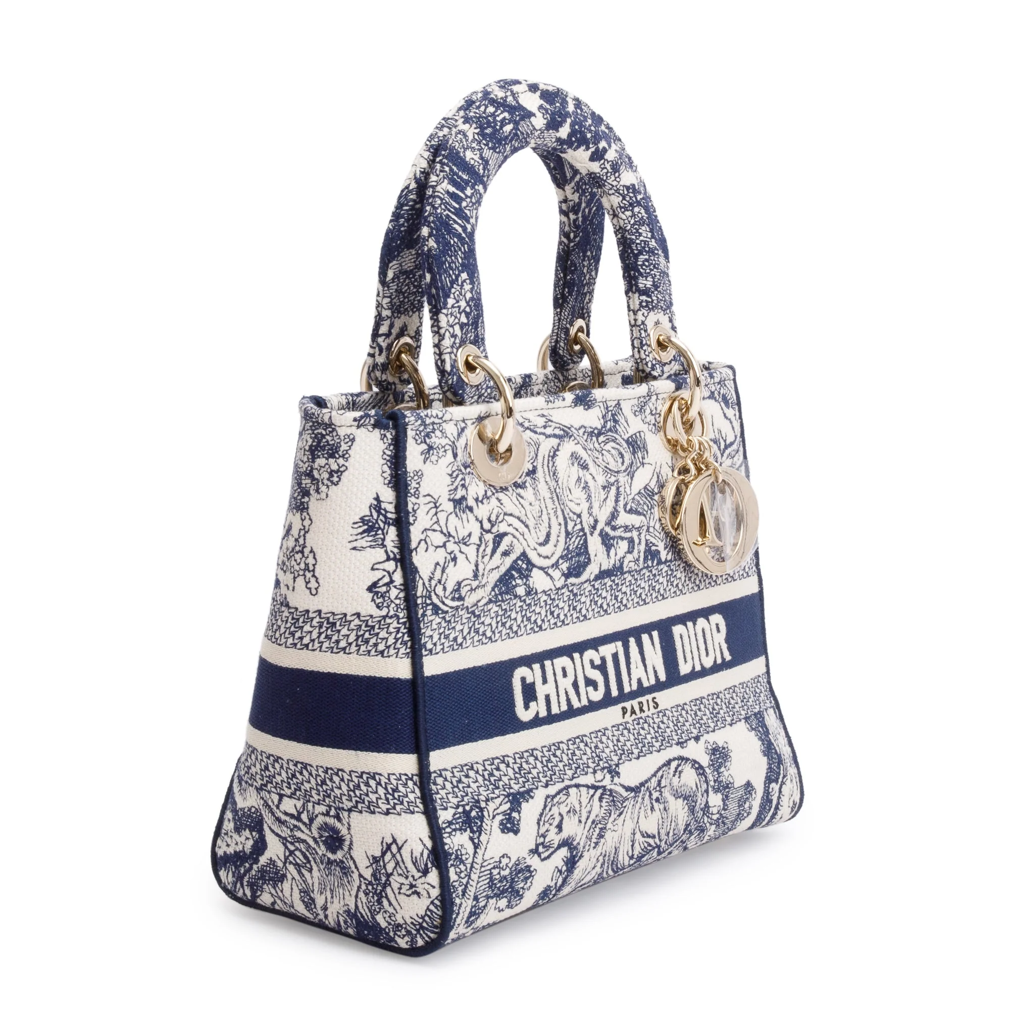 Christian Dior 2022 Blue Toile De Jouy Reverse Embroidery Medium Lady D-Lite Bag w/ Strap - Image 4