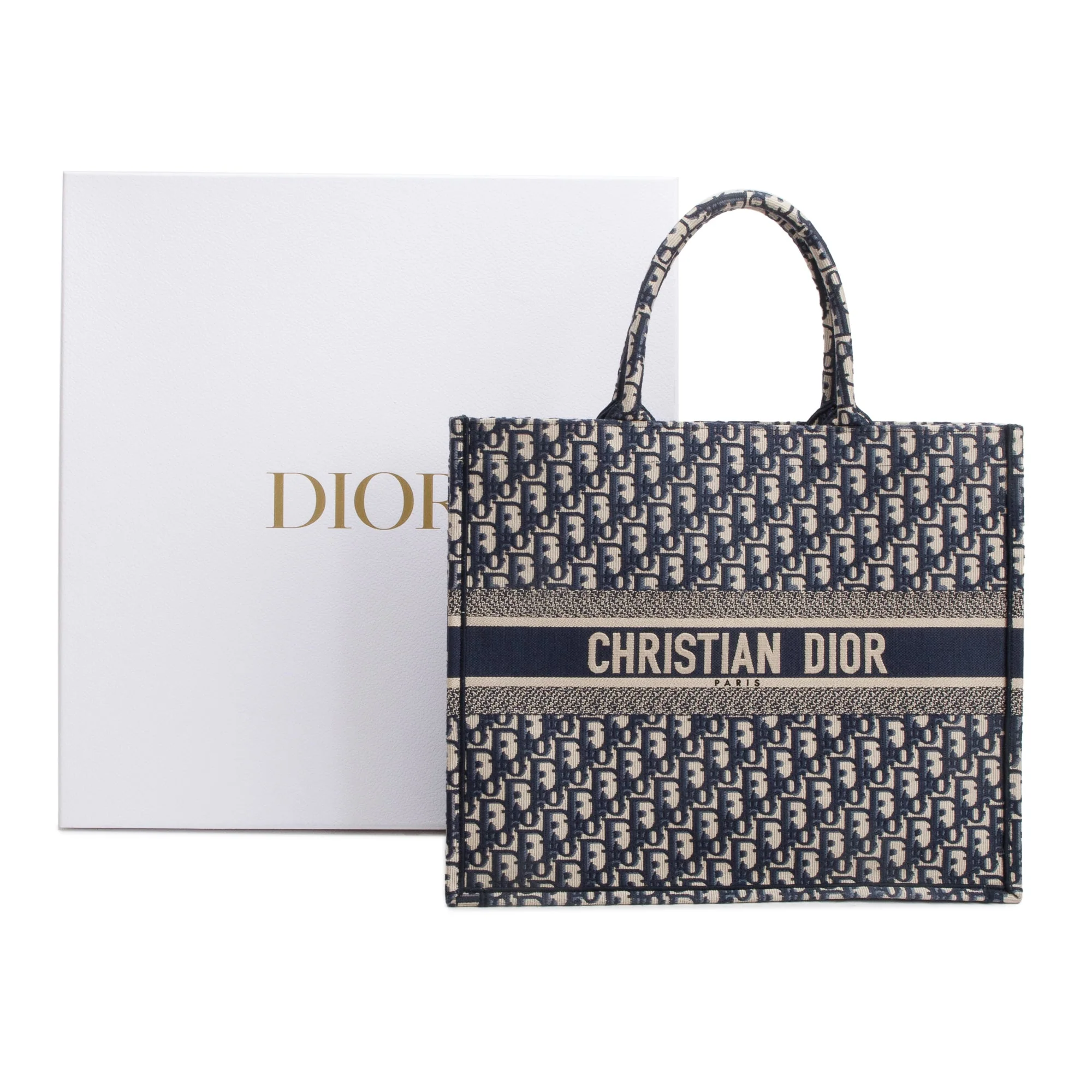 Christian Dior 2022 Ecru and Blue Dior Oblique Embroidery Large Book Tote w/ Box & Receipt - Image 2