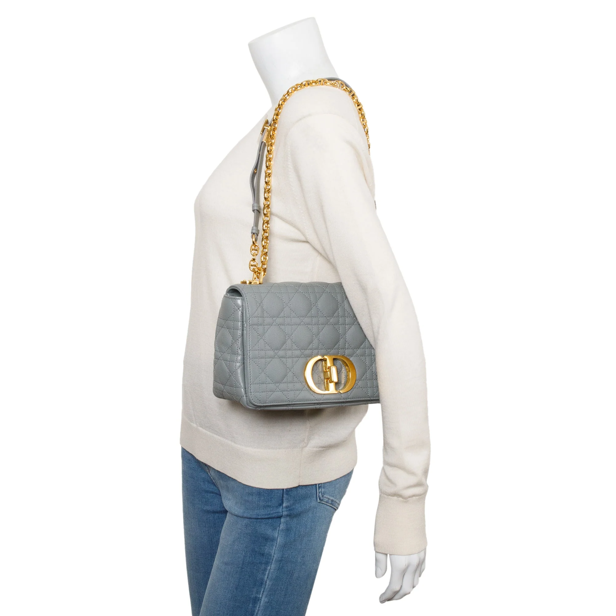 Christian Dior 2022 Grey Supple Cannage Calfskin Leather Medium Dior Caro Bag w/ Authenticity Card - Image 2