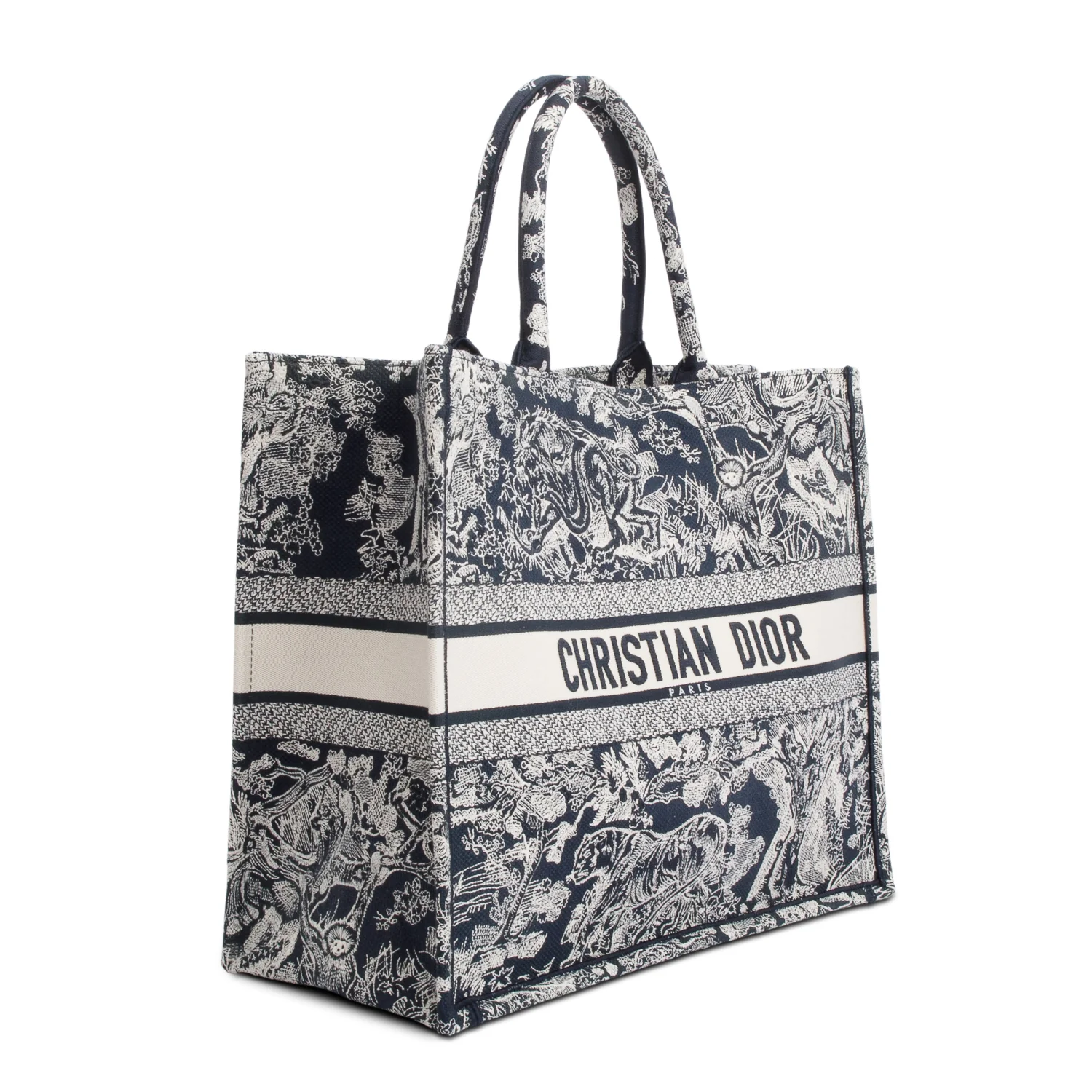 Christian Dior 2022 Large Ecru and Blue Toile de Jouy Embroidery Canvas Book Tote w/ Authenticity Card - Image 3