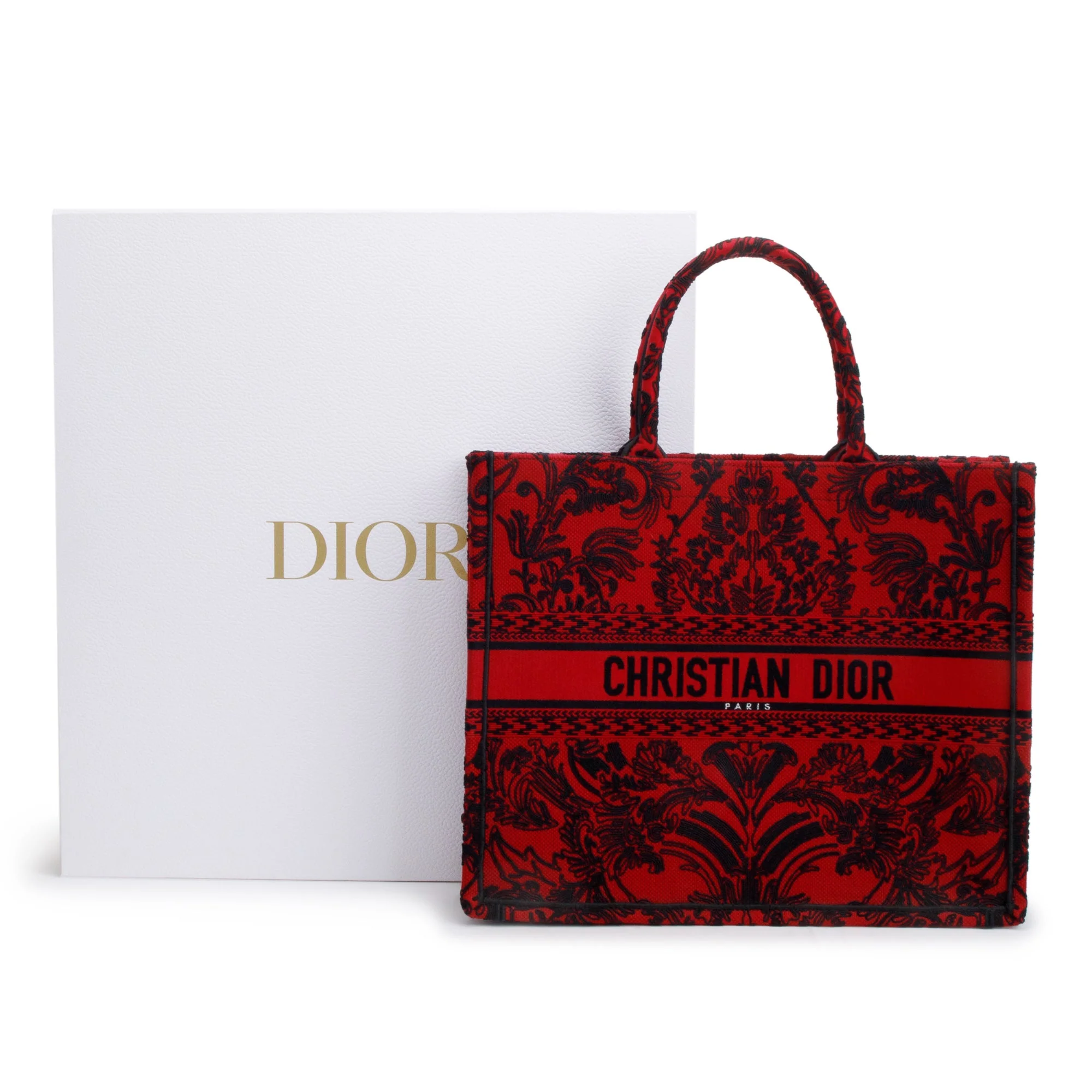 Christian Dior 2022 Large Red and Black Toile de Jouy Embroidery Canvas Book Tote w/ Box - Image 2
