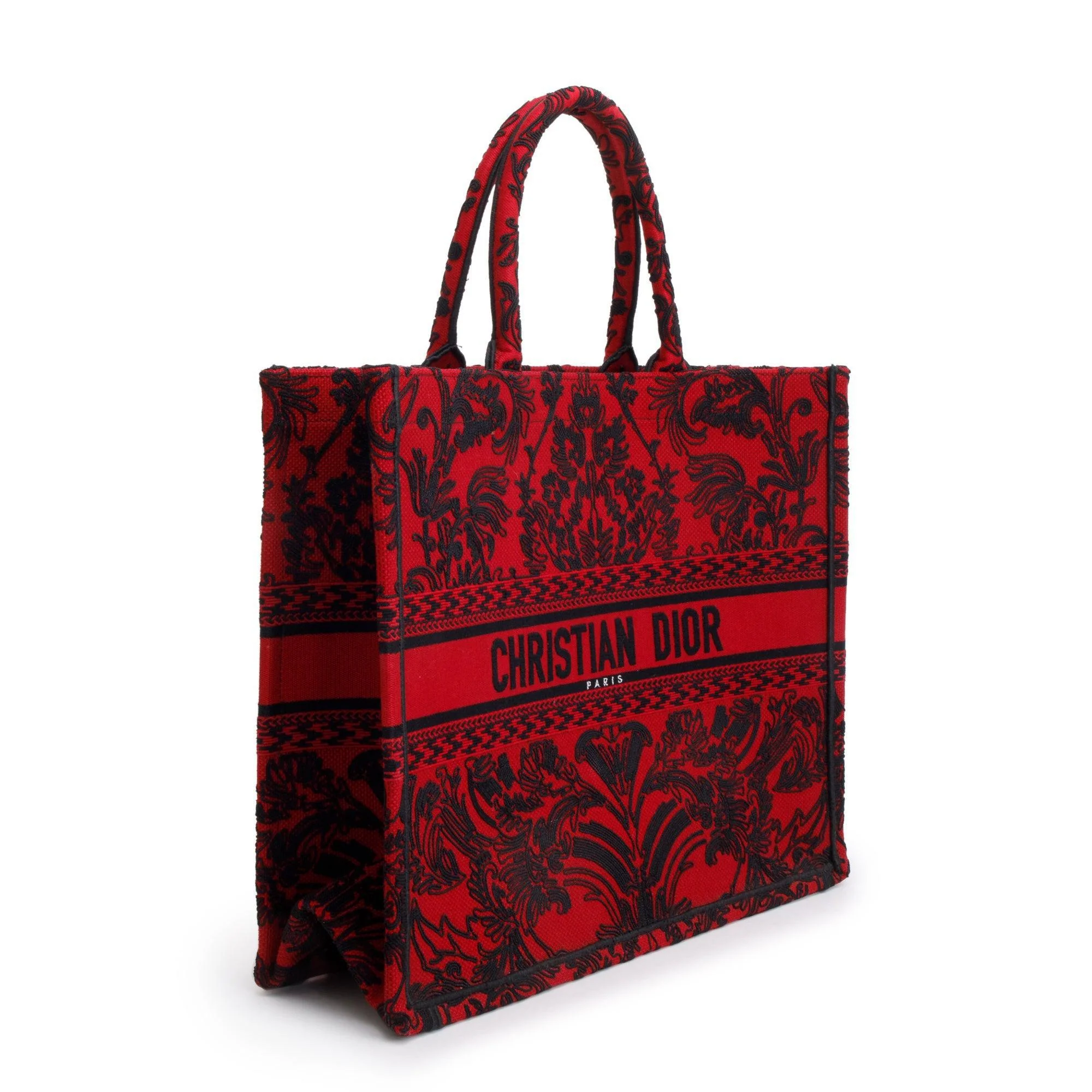 Christian Dior 2022 Large Red and Black Toile de Jouy Embroidery Canvas Book Tote w/ Box - Image 3