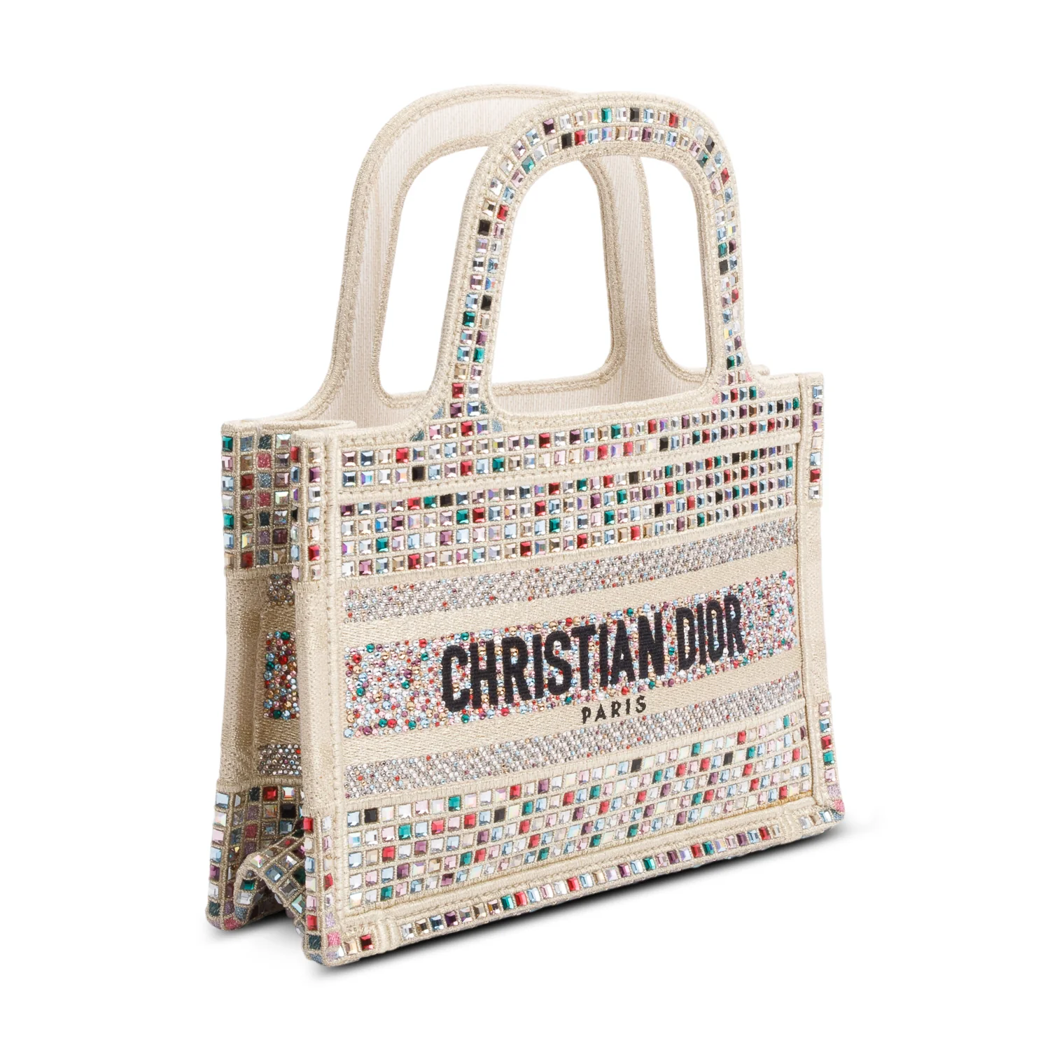 Christian Dior 2022 Metallic Gold Embroidery Crystal Embellished Mini Book Tote - Image 2