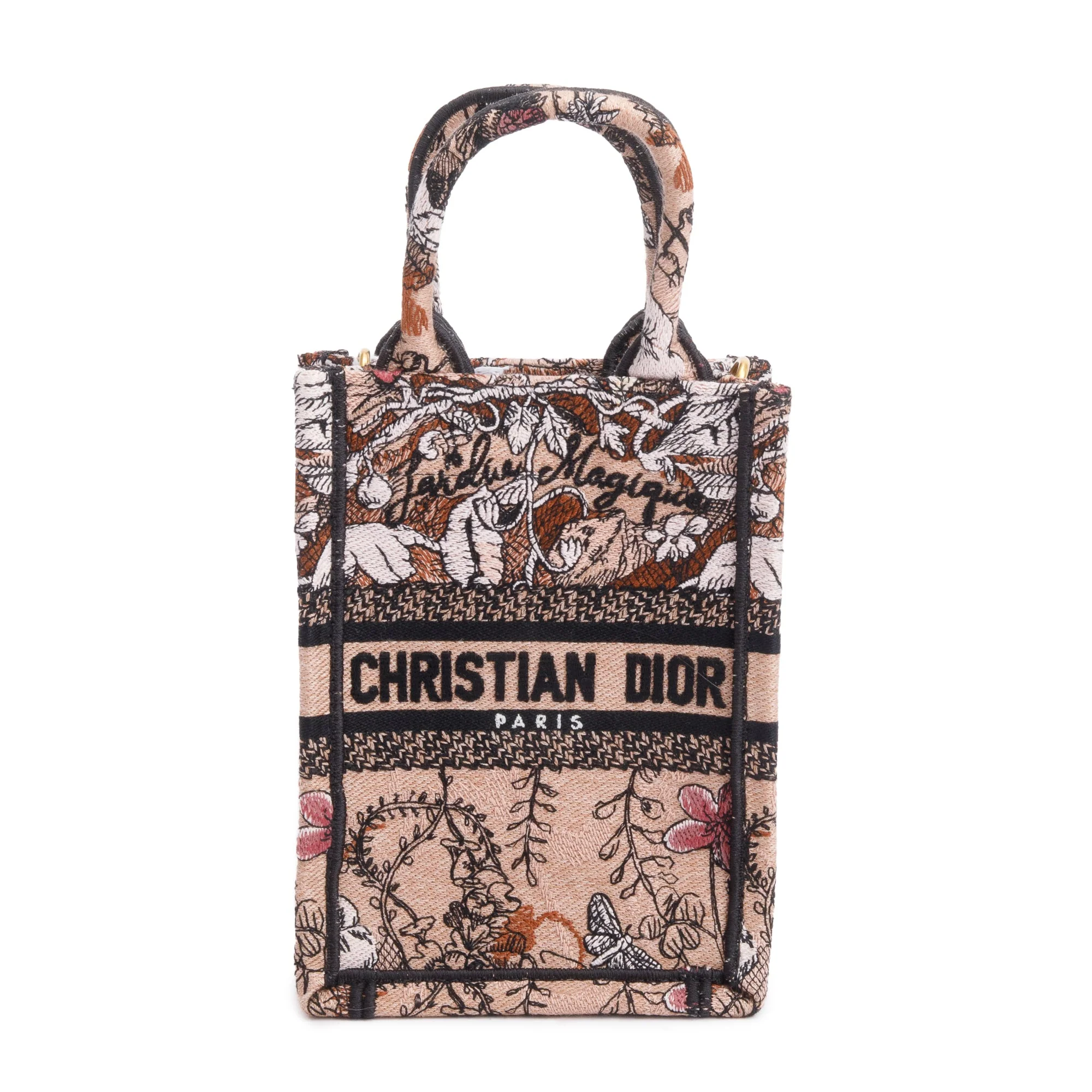 Christian Dior 2022 Pink Jardin Magique Embroidered Mini Vertical Book Tote w/ Strap, Box & Authenticity Card - Image 4