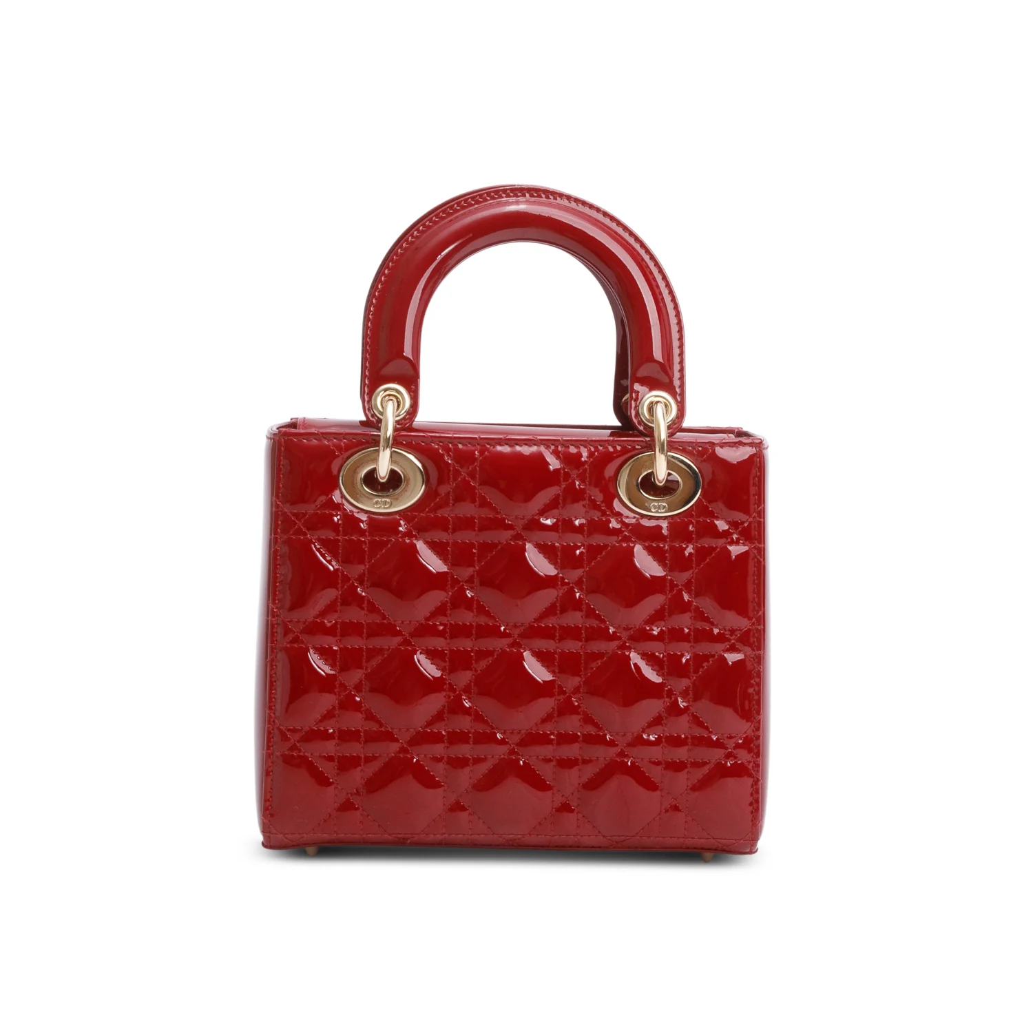 Christian Dior 2022 Red Patent Cannage Leather Small Lady Dior w/ Box, Strap & Authenticity Card - Image 6