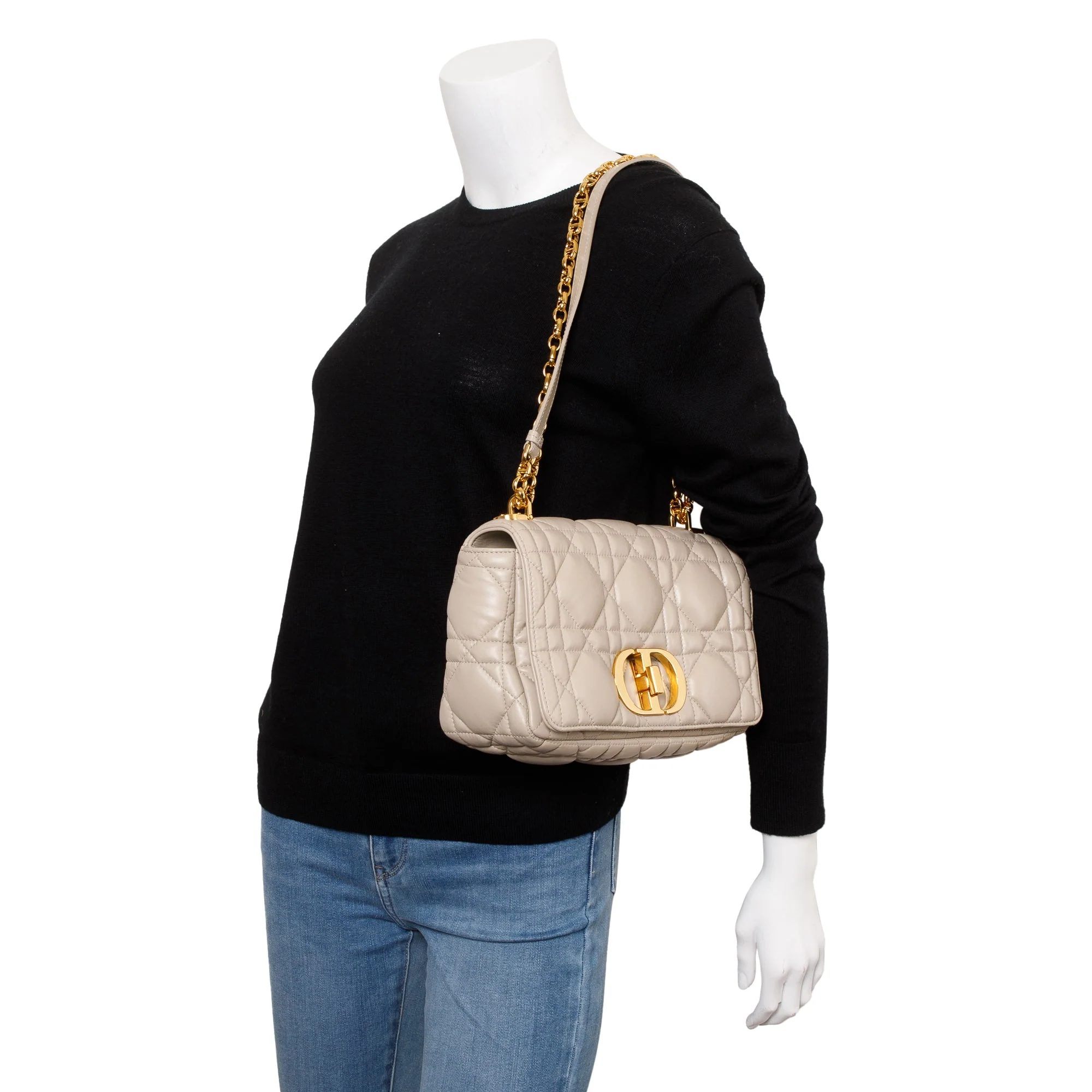 Christian Dior 2022 Taupe Supple Cannage Calfskin Leather Medium Dior Caro Bag w/ Box & Authenticity Card - Image 2