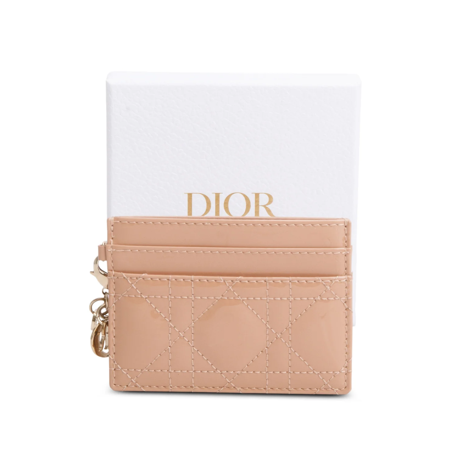 Christian Dior 2023 Beige Patent Cannage Lady Dior Card Holder w/ Box - Image 2