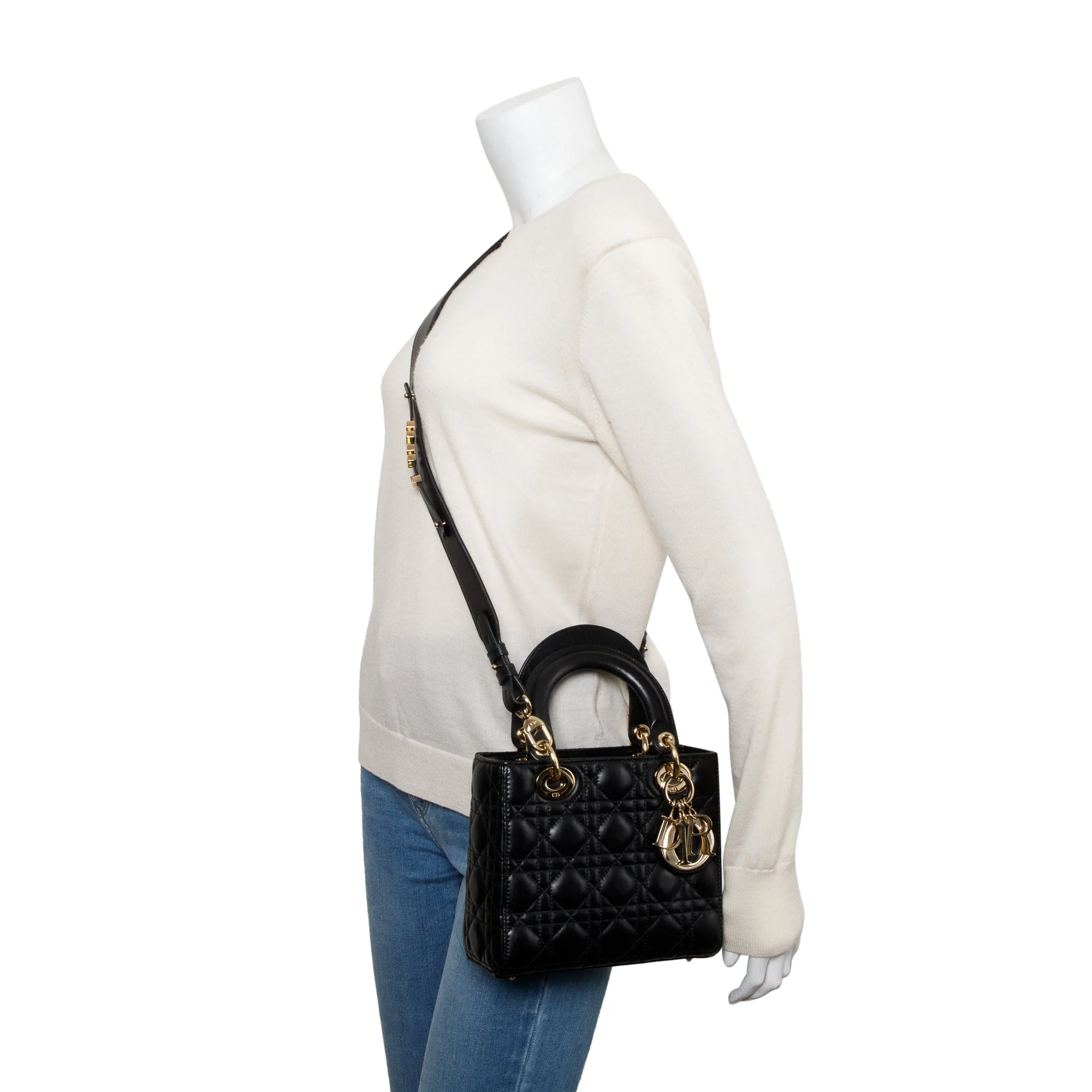 Christian Dior 2023 Black Cannage Lambskin Leather Small Lady Dior Bag w/ Strap, Box & Authenticity Card - Image 2