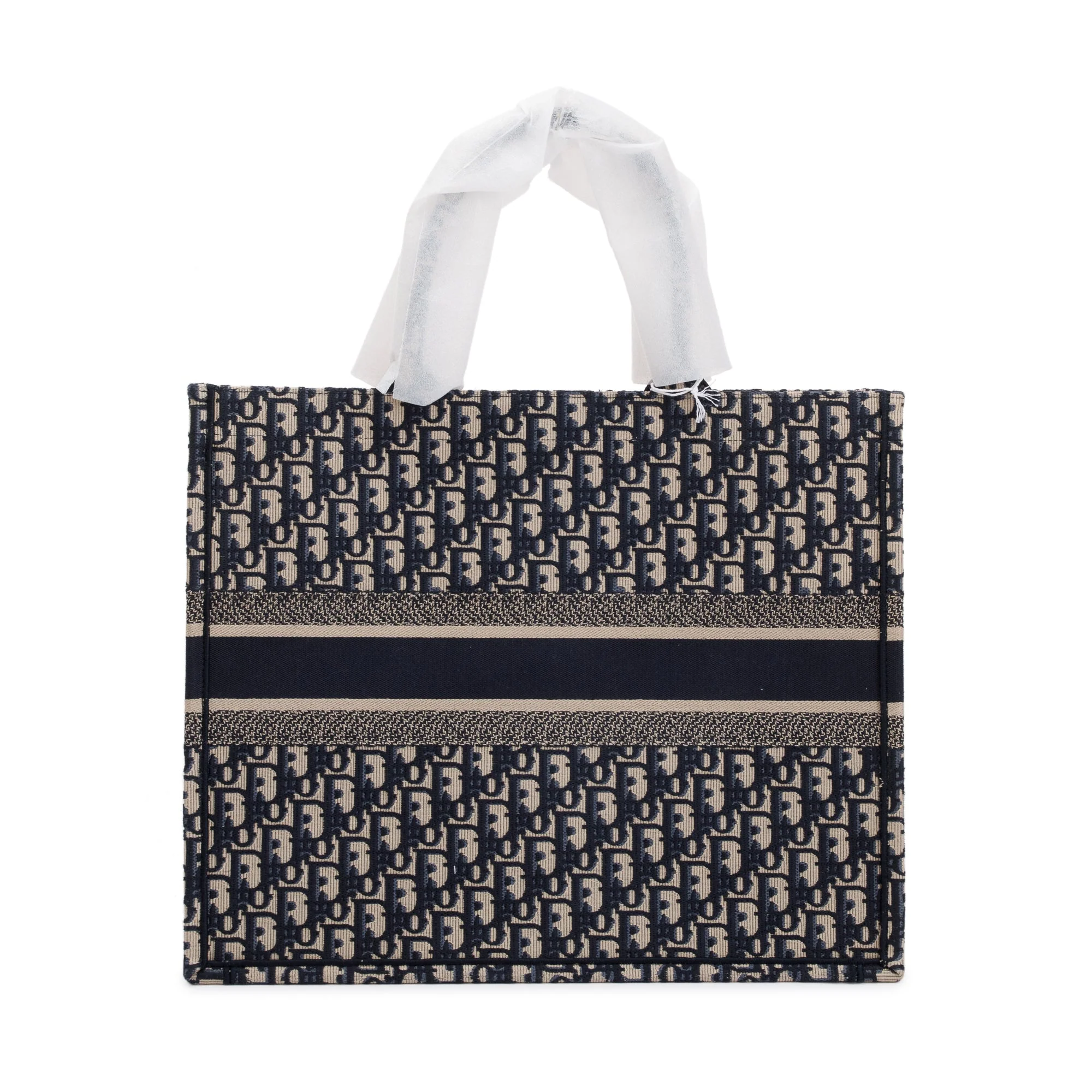 Christian Dior 2023 Ecru and Blue Dior Oblique Embroidery Large Book Tote - Image 3