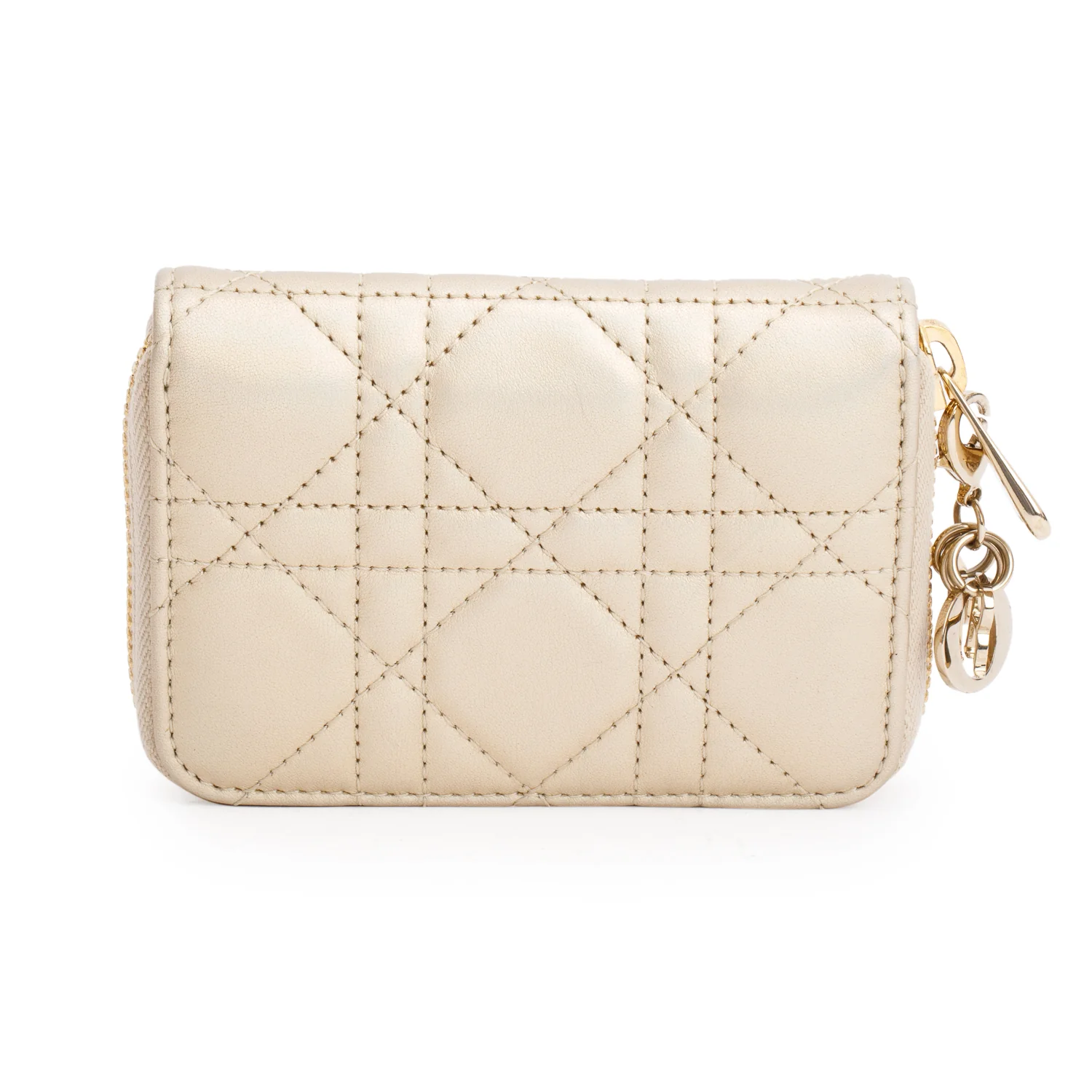 Christian Dior 2023 Iridescent Gold Cannage Lambskin Small Lady Dior Voyageur Coin Purse w/ Box & Receipt - Image 4