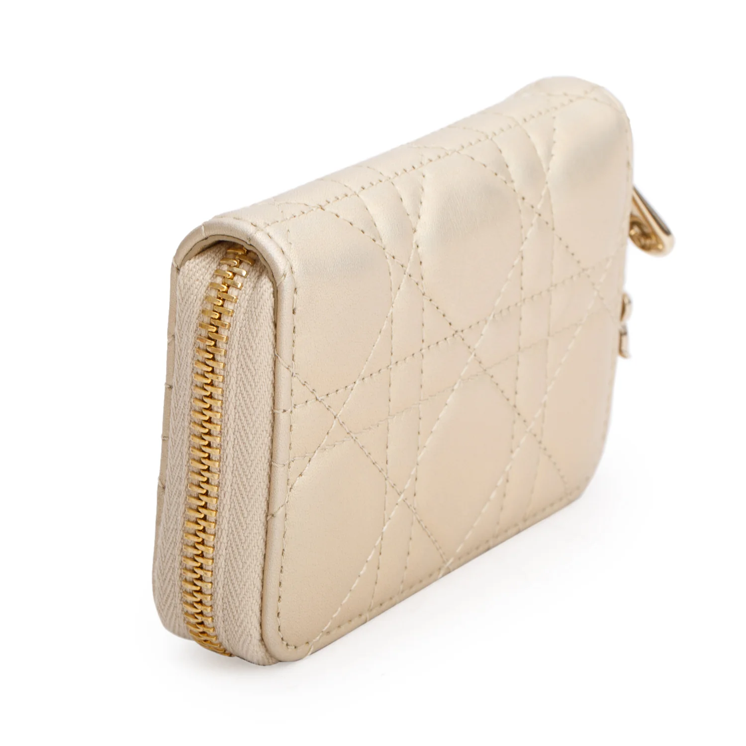 Christian Dior 2023 Iridescent Gold Cannage Lambskin Small Lady Dior Voyageur Coin Purse w/ Box & Receipt - Image 5
