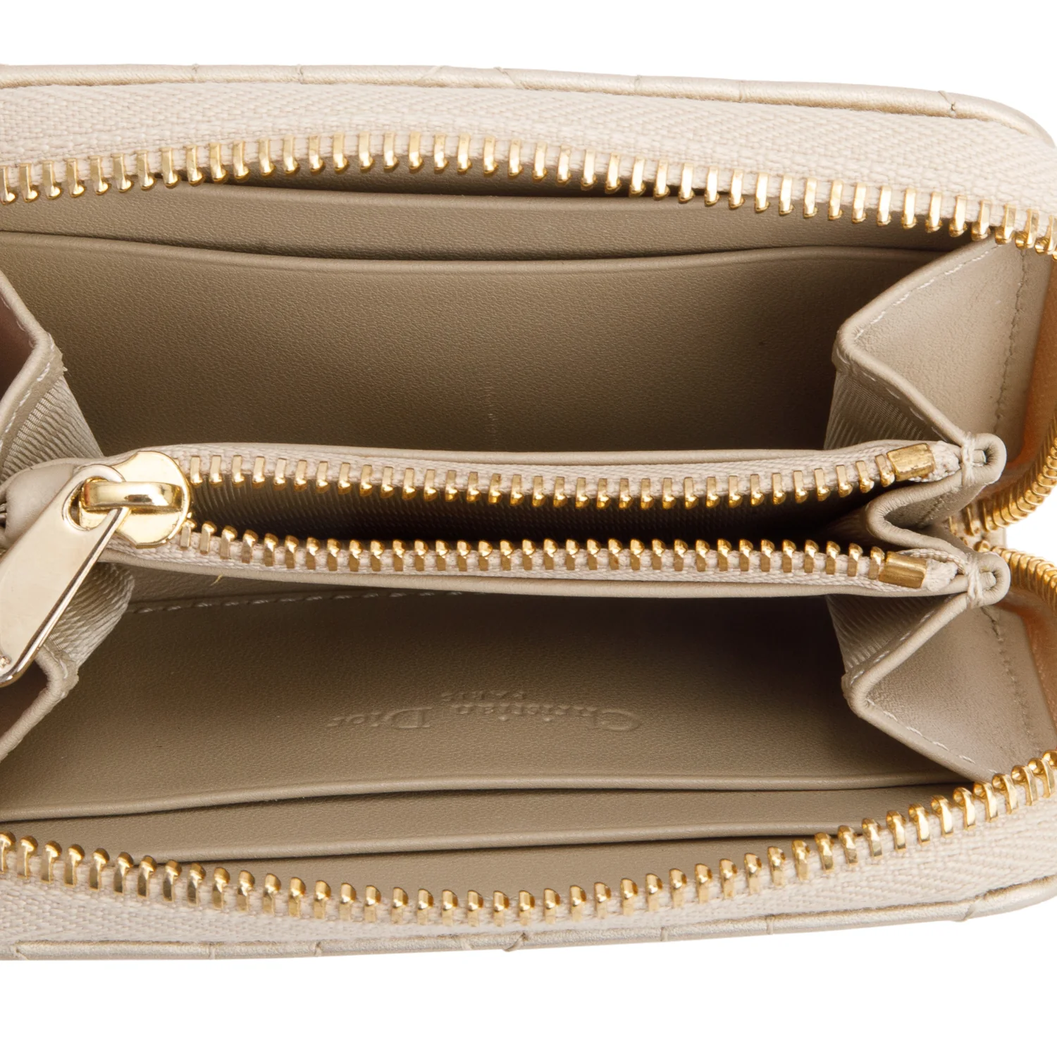 Christian Dior 2023 Iridescent Gold Cannage Lambskin Small Lady Dior Voyageur Coin Purse w/ Box & Receipt - Image 7