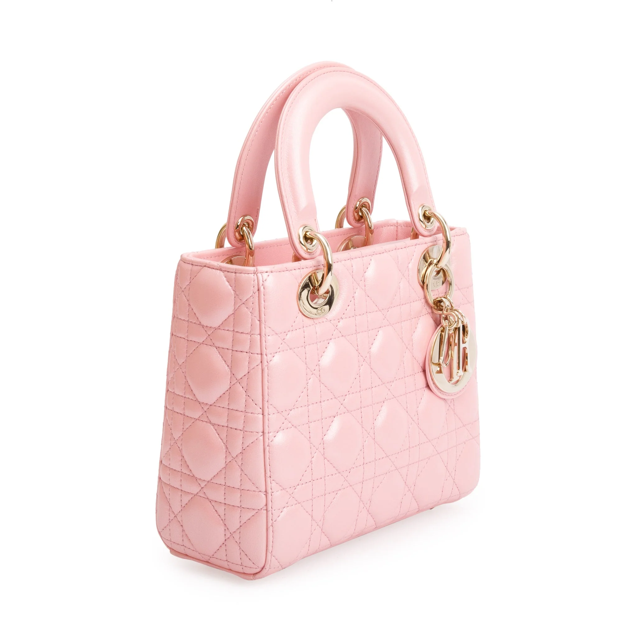 Christian Dior 2023 Pink Metallic Cannage Lambskin Leather Small Lady Dior Bag w/ Strap, Box & Authenticity Card - Image 5