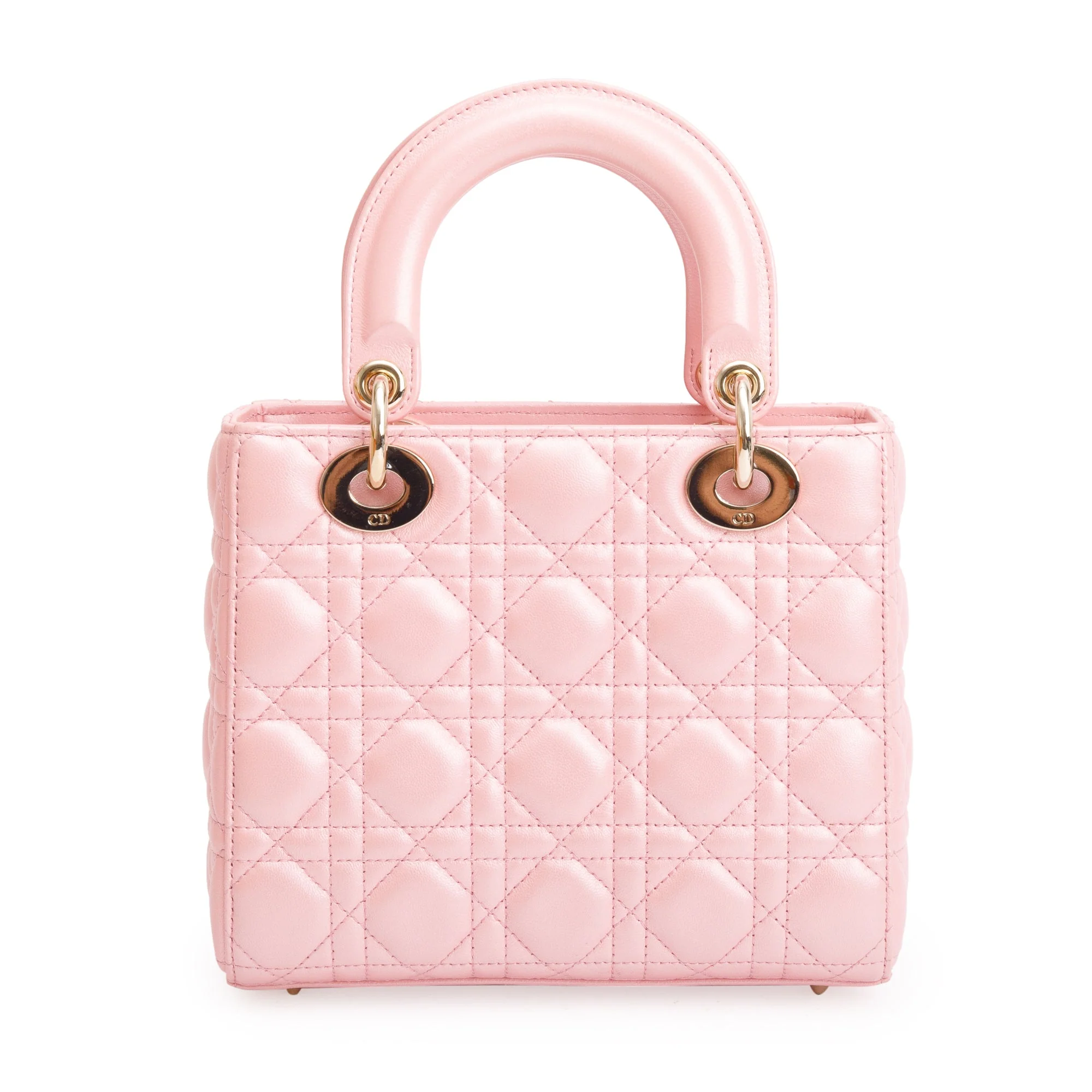 Christian Dior 2023 Pink Metallic Cannage Lambskin Leather Small Lady Dior Bag w/ Strap, Box & Authenticity Card - Image 6