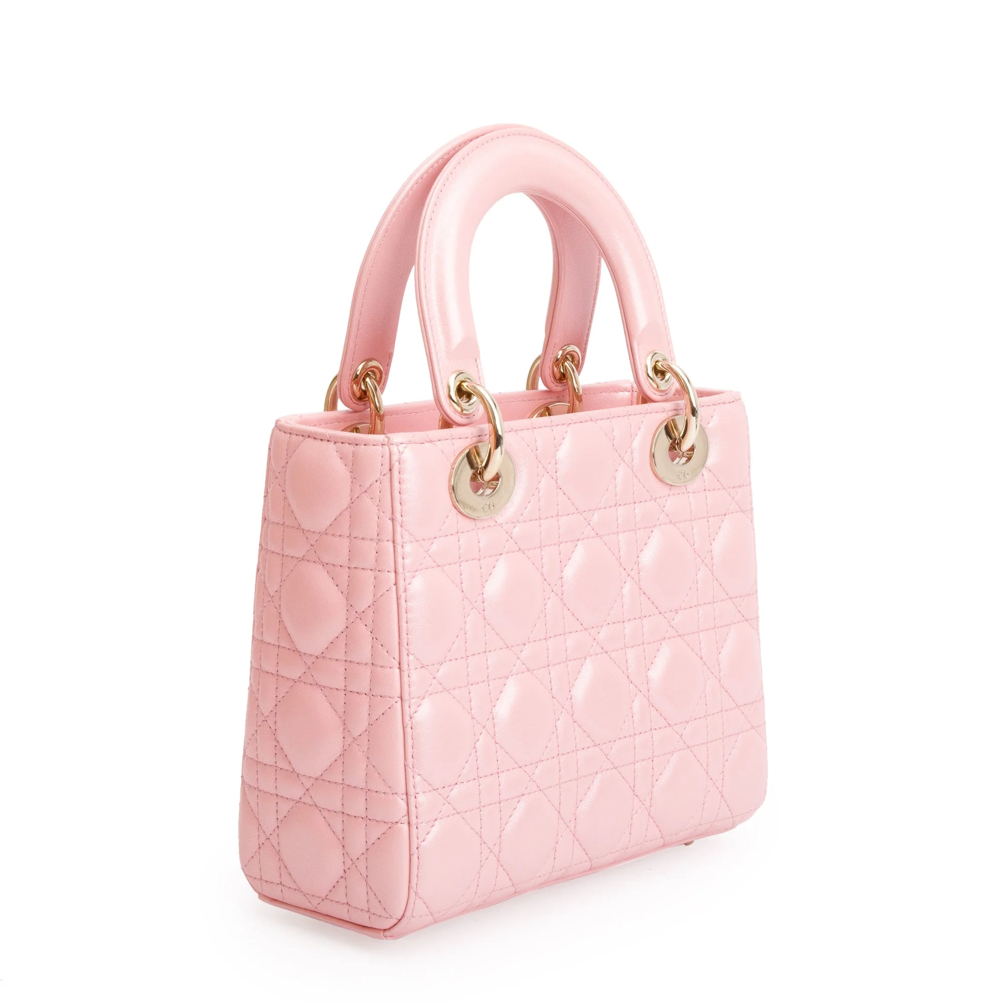 Christian Dior 2023 Pink Metallic Cannage Lambskin Leather Small Lady Dior Bag w/ Strap, Box & Authenticity Card - Image 7