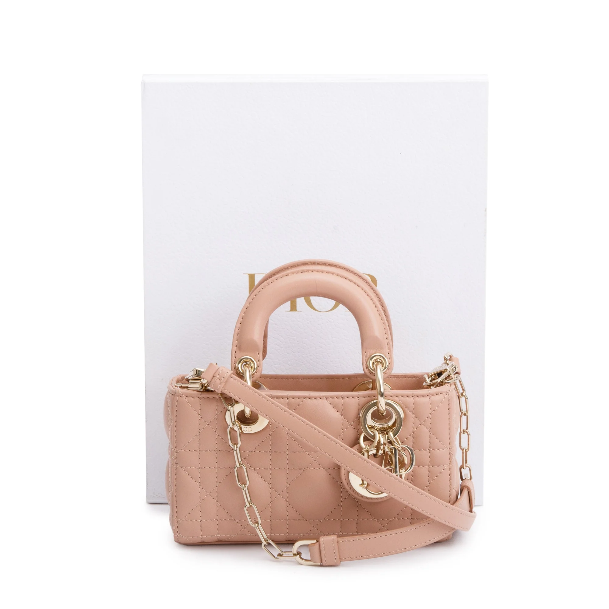 Christian Dior 2023 Rose Des Vents Cannage Lambskin Micro Lady D-Joy Bag w/ Strap & Box - Image 3