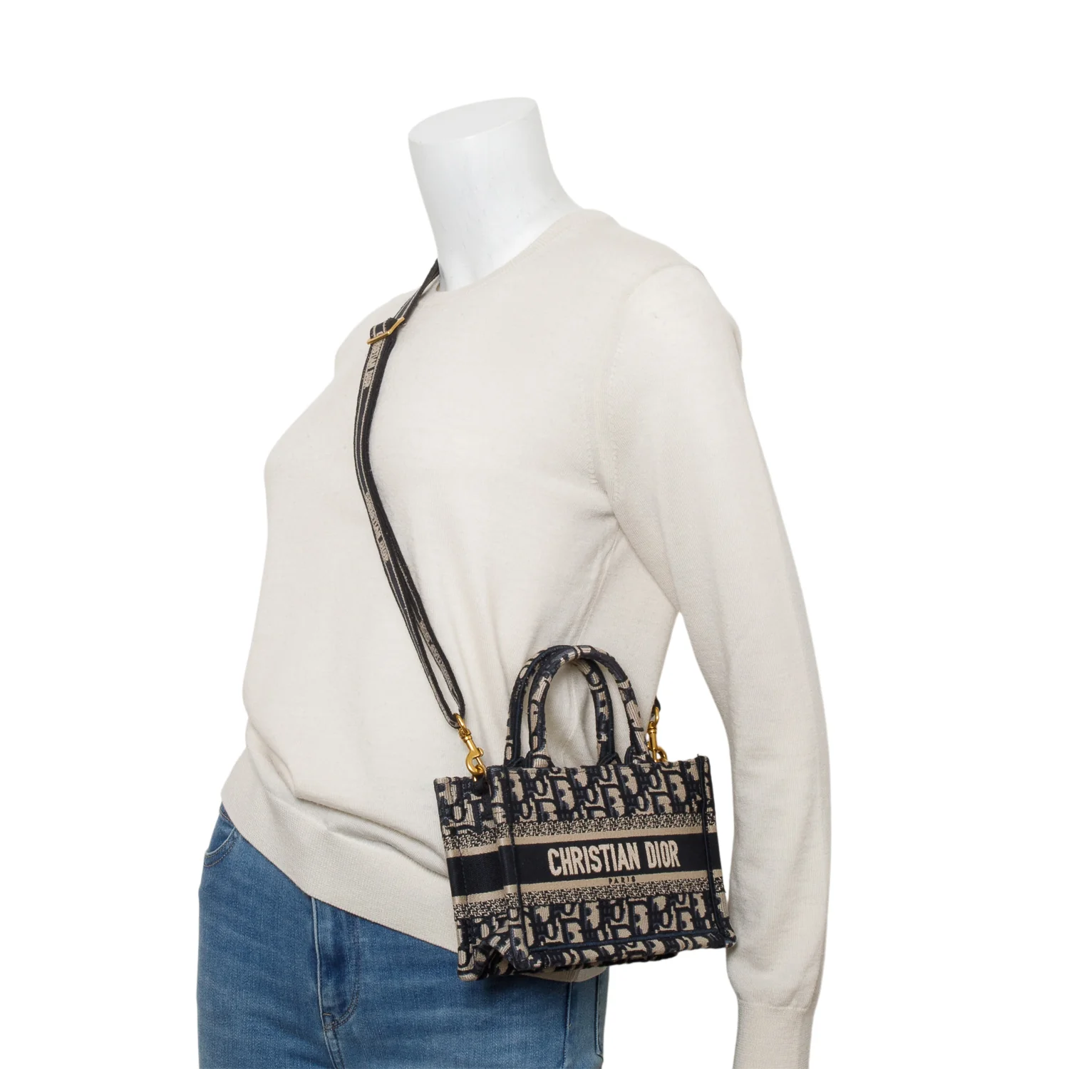 Christian Dior 2024 Blue Oblique Embroidered Mini Book Tote w/ Strap - Image 2