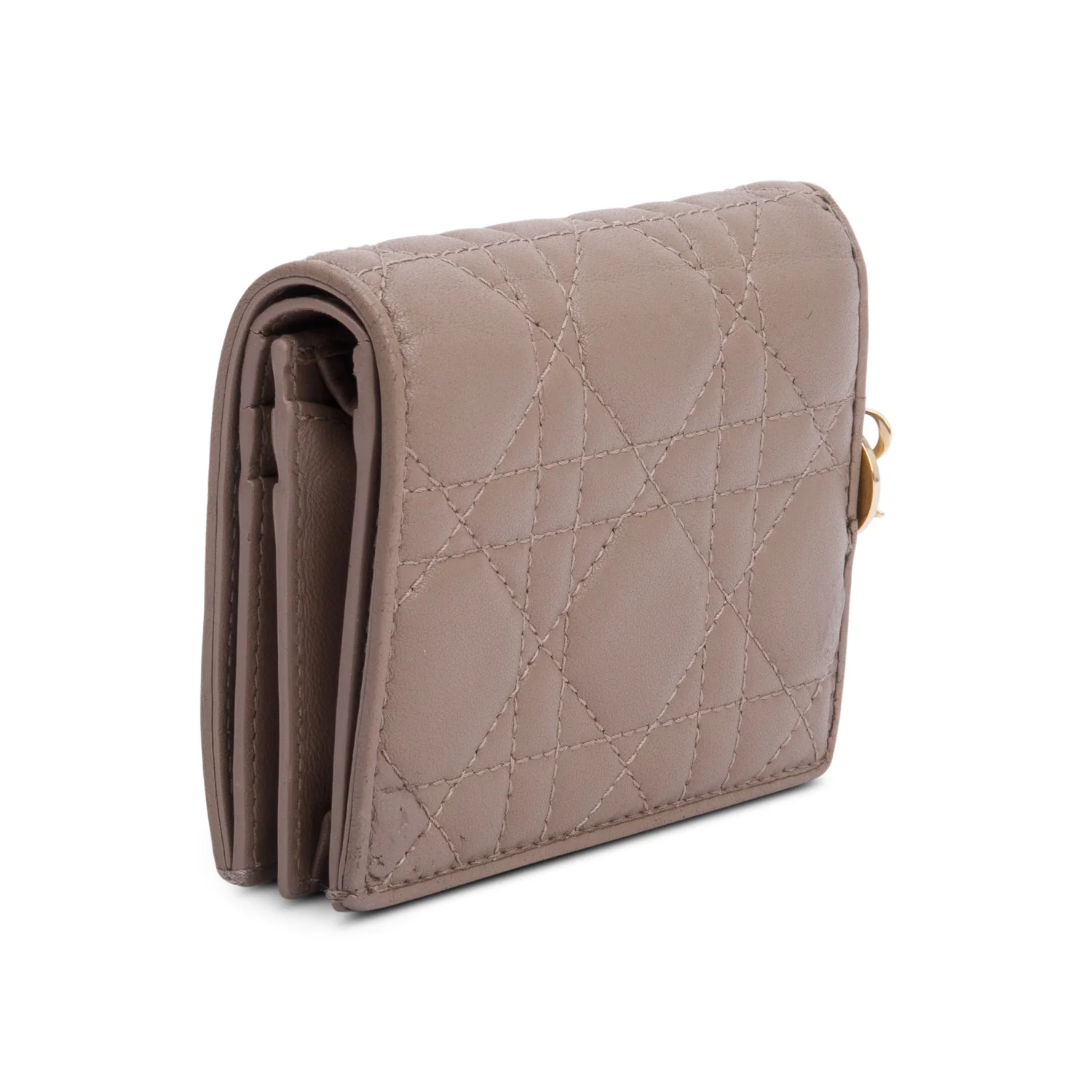 Christian Dior 2024 Neutral Cannage Lambskin Mini Lady Dior Gardenia Wallet w/ Box - Image 5