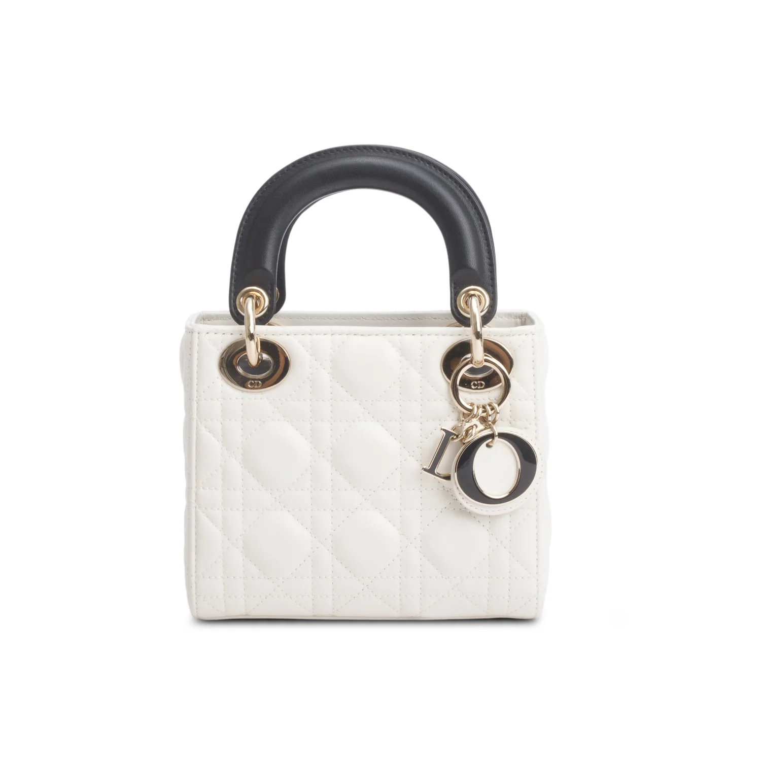 Christian Dior 2024 White Black Lambskin Cannage Mini Lady Dior w/ Strap - Image 3