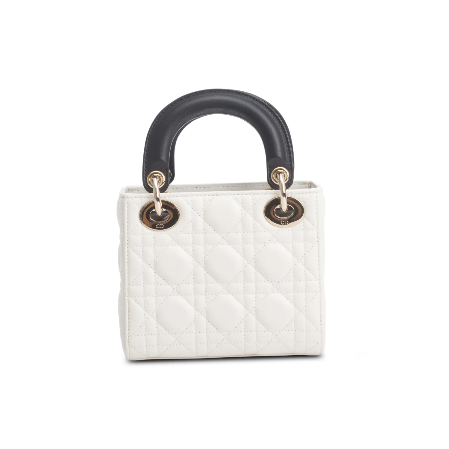 Christian Dior 2024 White Black Lambskin Cannage Mini Lady Dior w/ Strap - Image 5